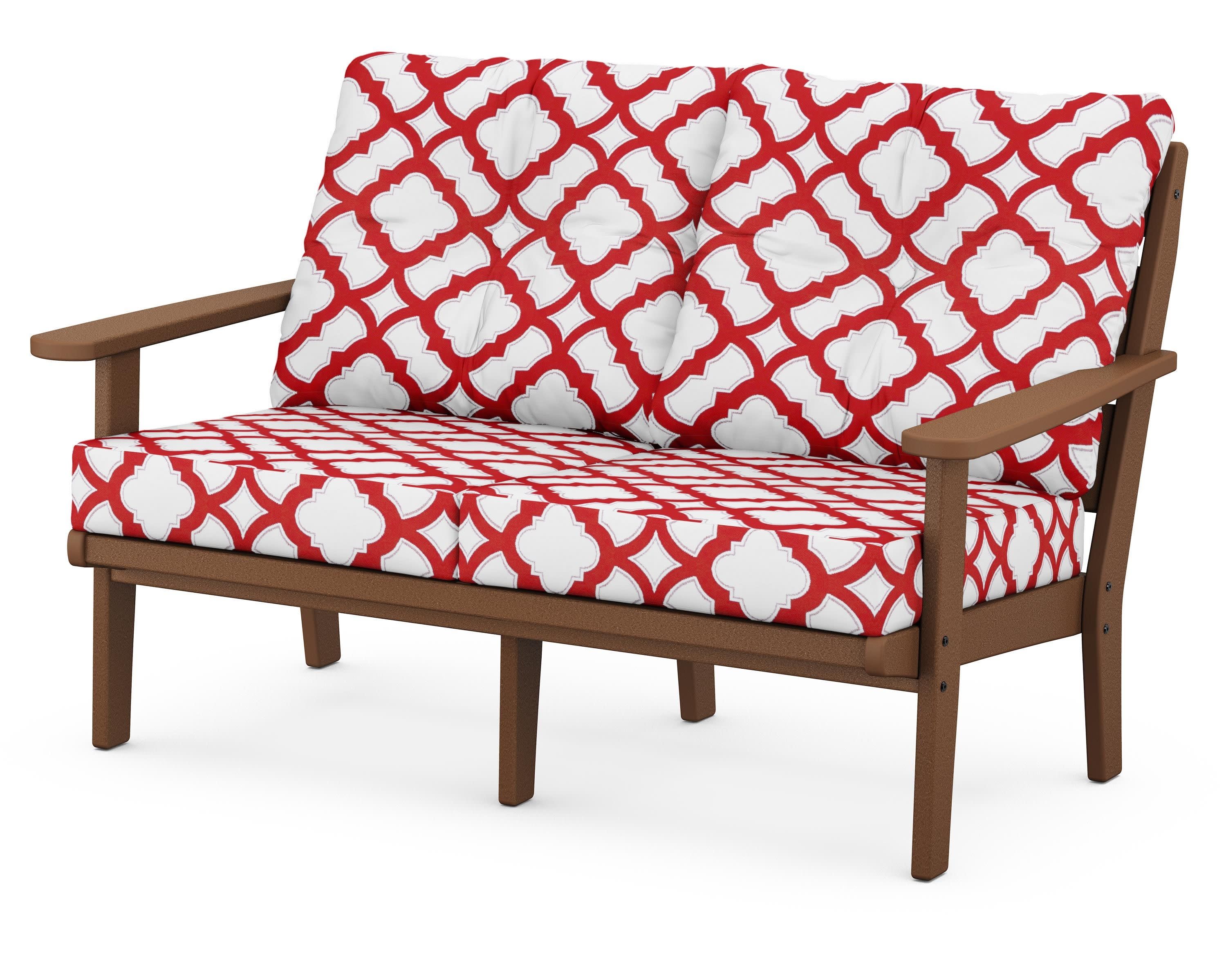 Lakeside Deep Seating Loveseat in Teak / Trellis Crimson