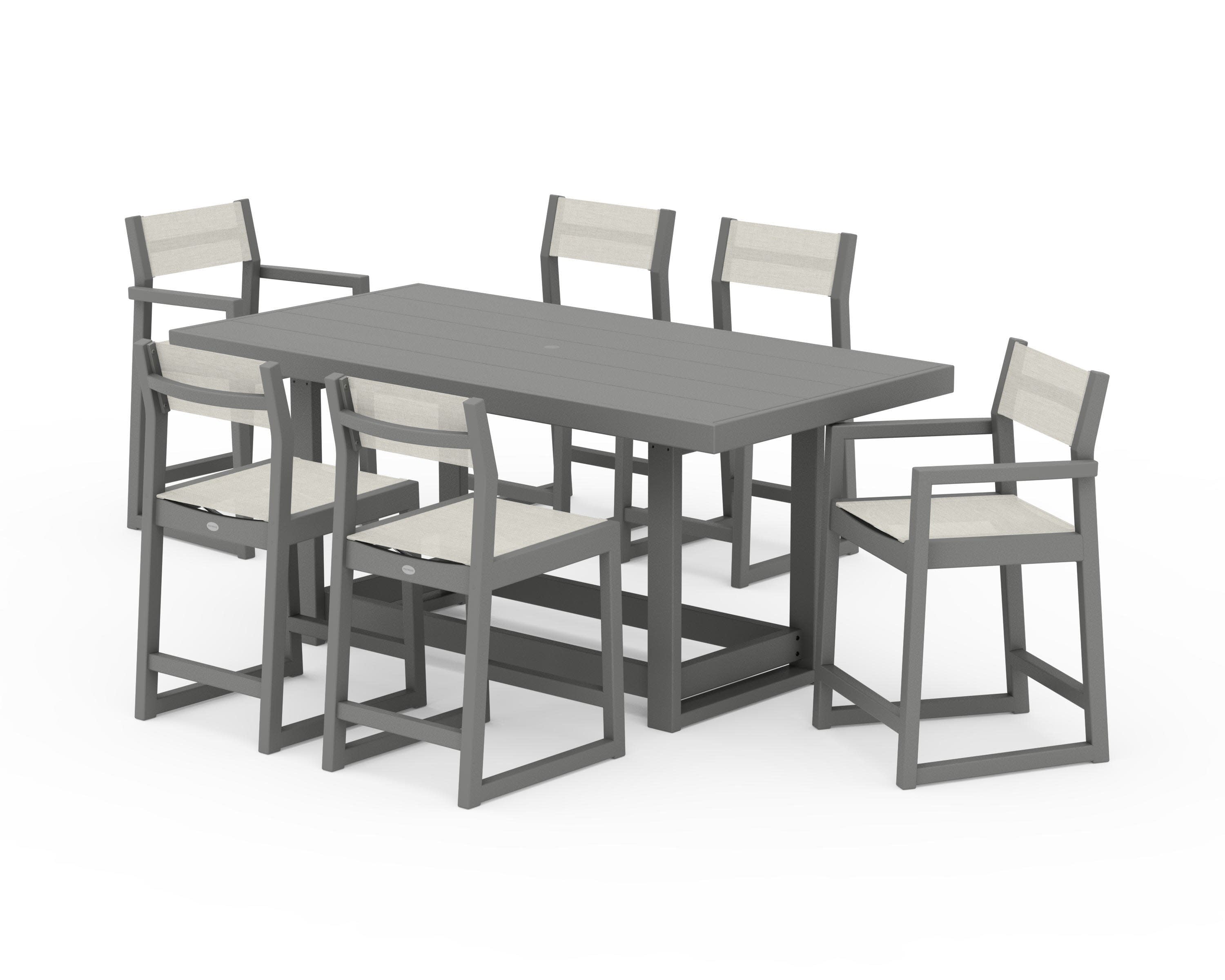EDGE Sling 7-Piece Counter Table Set in Slate Grey / Parchment Sling
