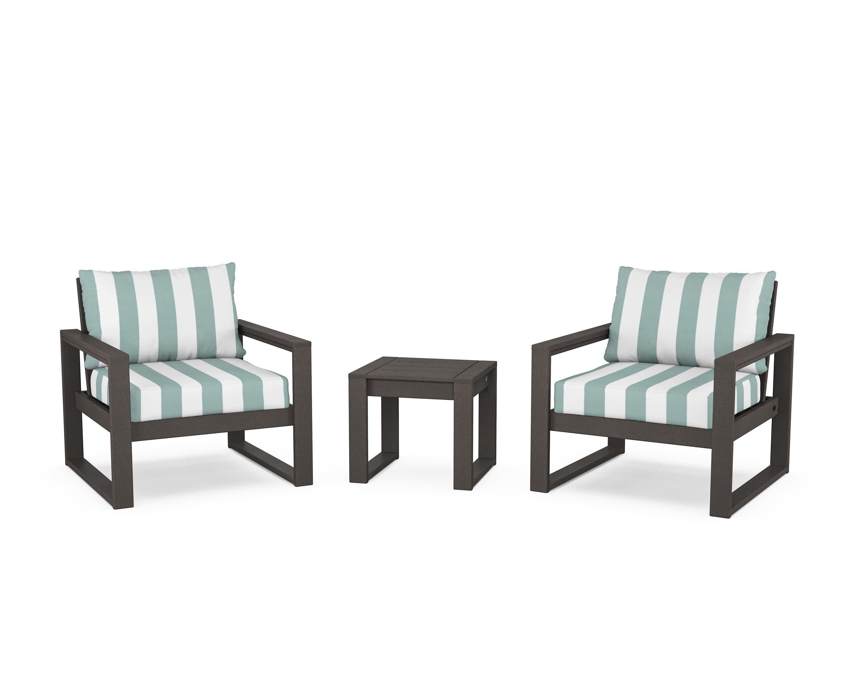 EDGE Sectional 3-Piece Deep Seating Set in Vintage Coffee / Cabana Stripe Glacier Spa