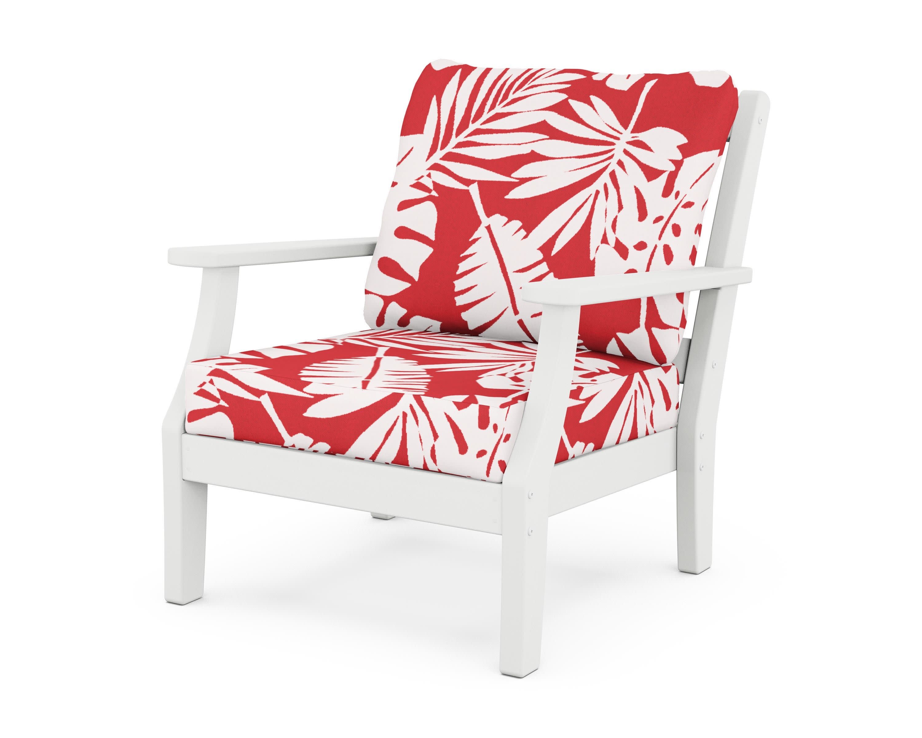Chinoiserie Deep Seating Chair in White / Leaf Crimson