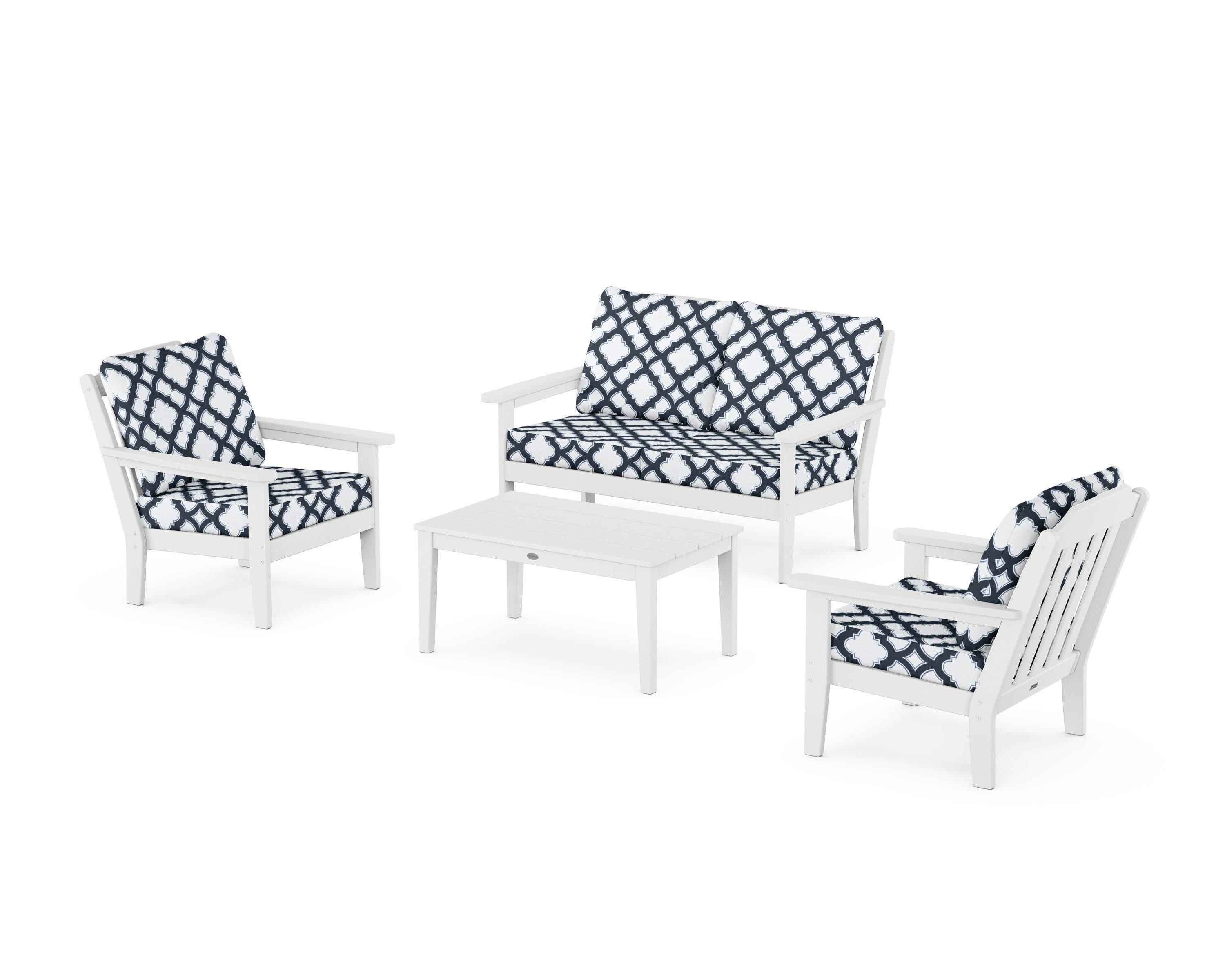 Cottage 4-Piece Deep Seating Set with Loveseat in White / Trellis Marine Indigo
