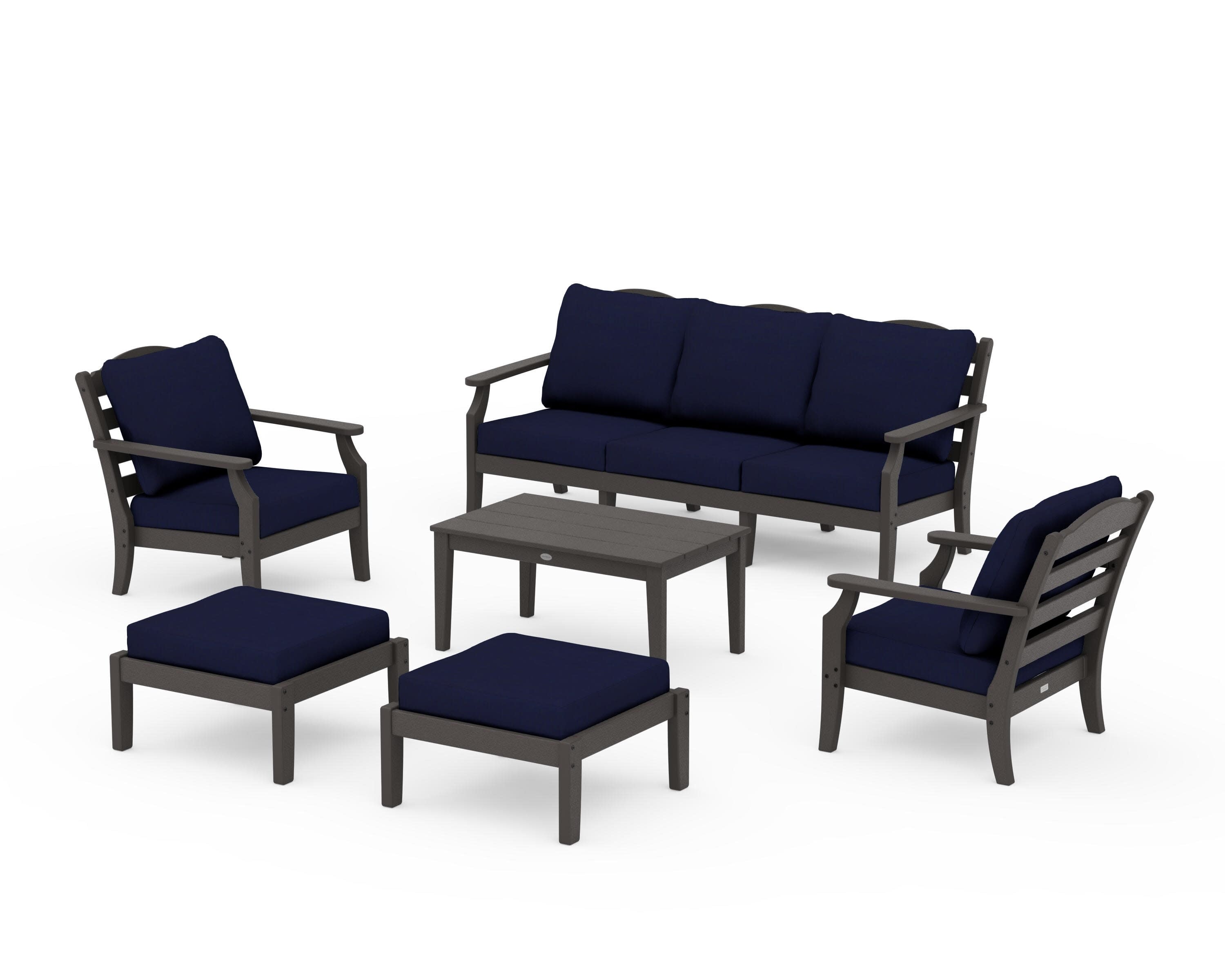 Savannah 6-Piece Lounge Sofa Set in Vintage Coffee / Navy