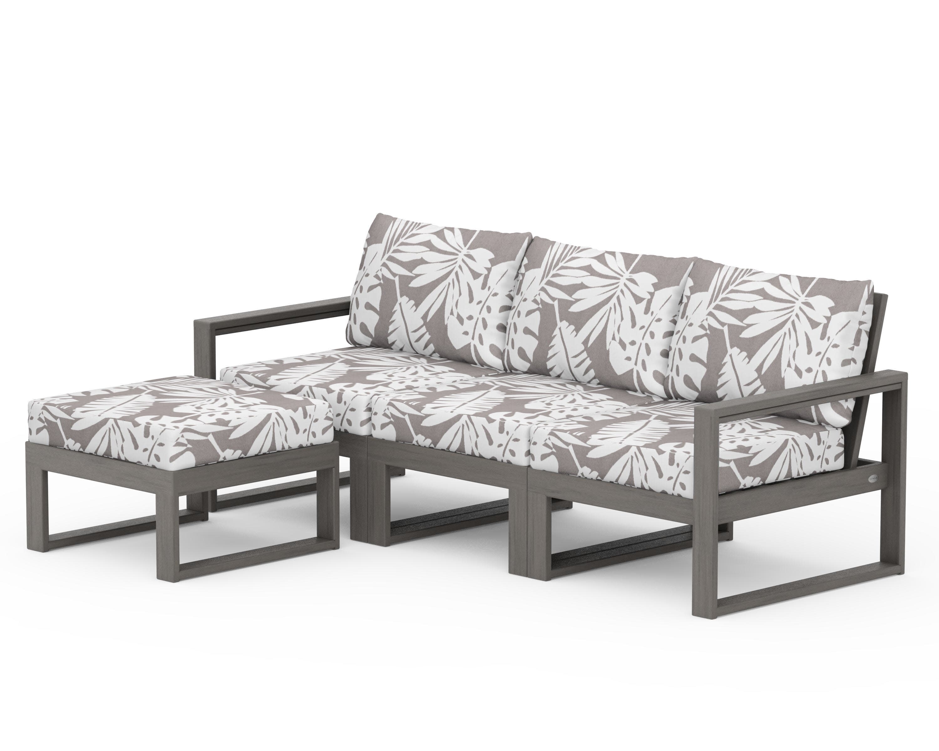 EDGE 4-Piece Modular Deep Seating Set with Ottoman in Driftwood / Leaf Grey Mist