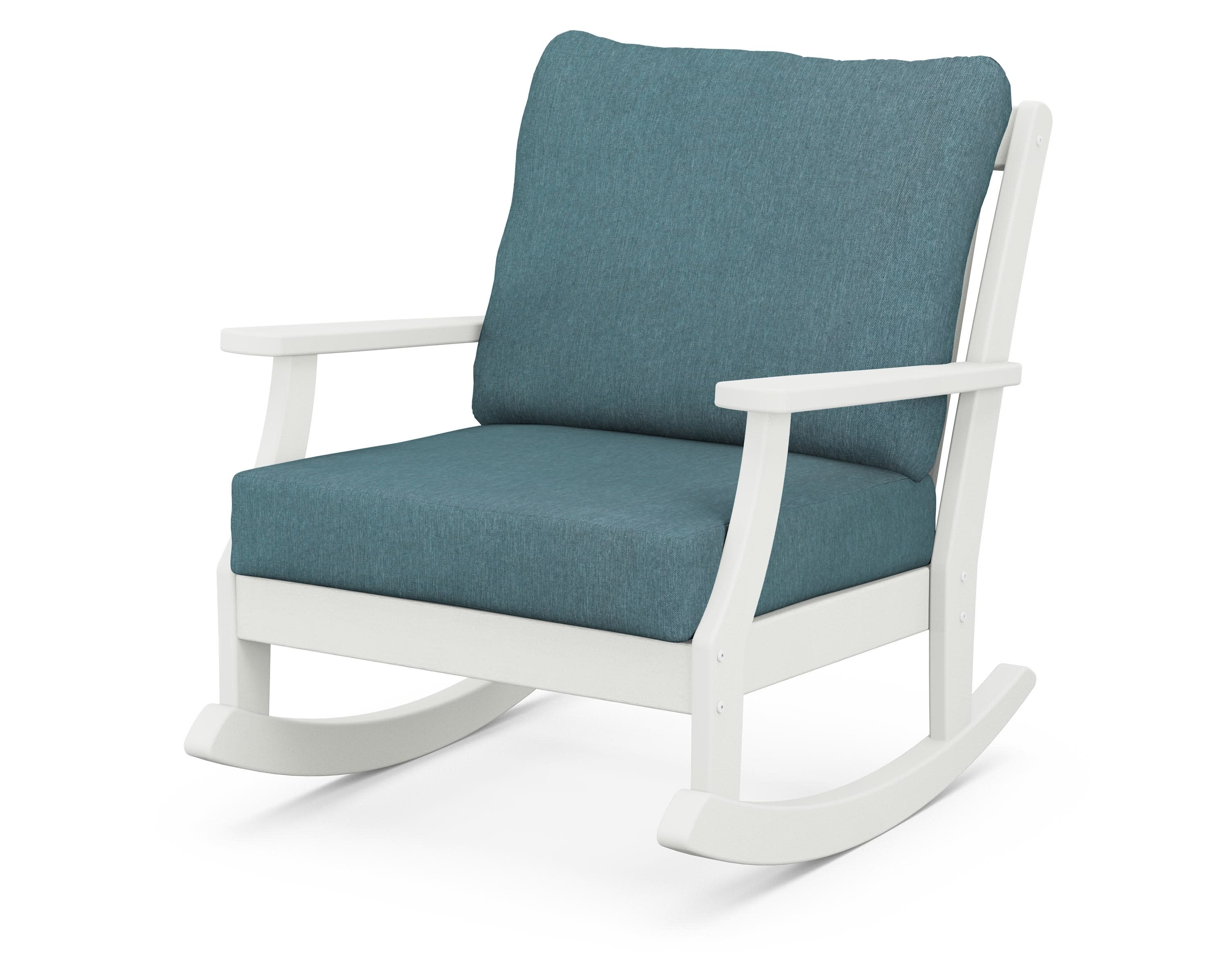 Braxton Deep Seating Rocking Chair in Vintage White / Ocean Teal