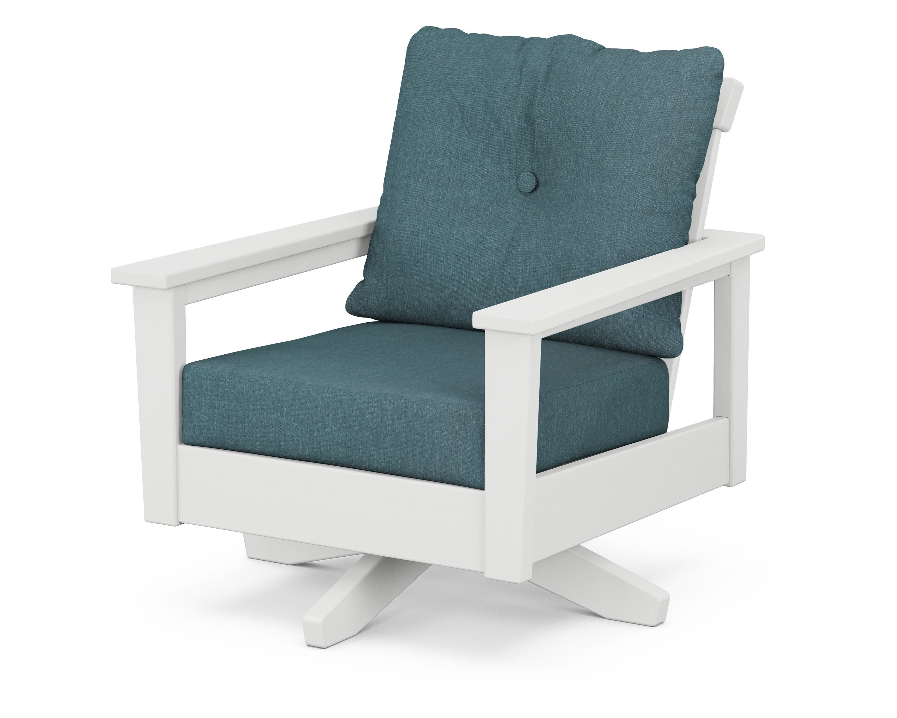 Prescott Deep Seating Swivel Chair in White / Ocean Teal