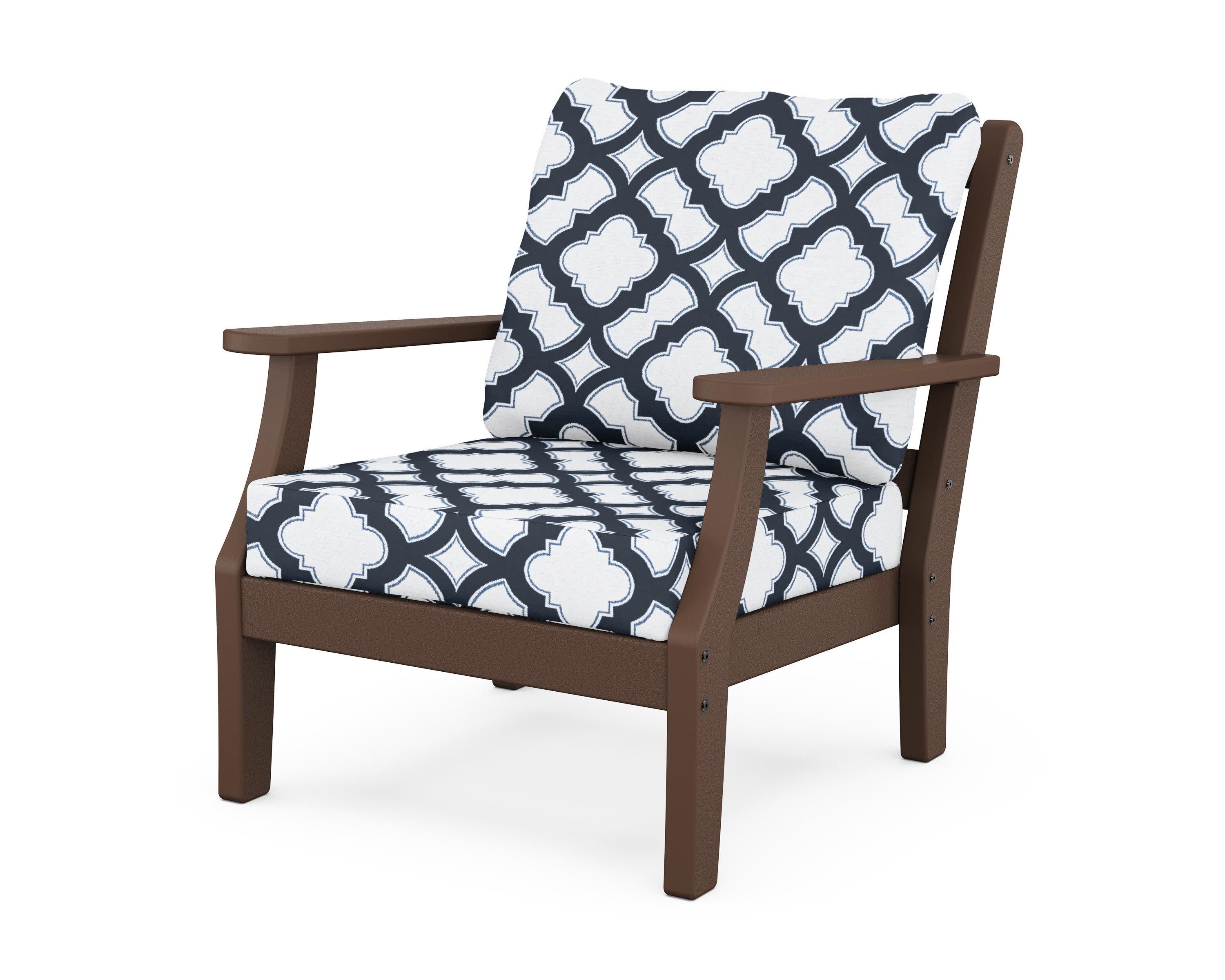 Chinoiserie Deep Seating Chair in Mahogany / Trellis Marine Indigo