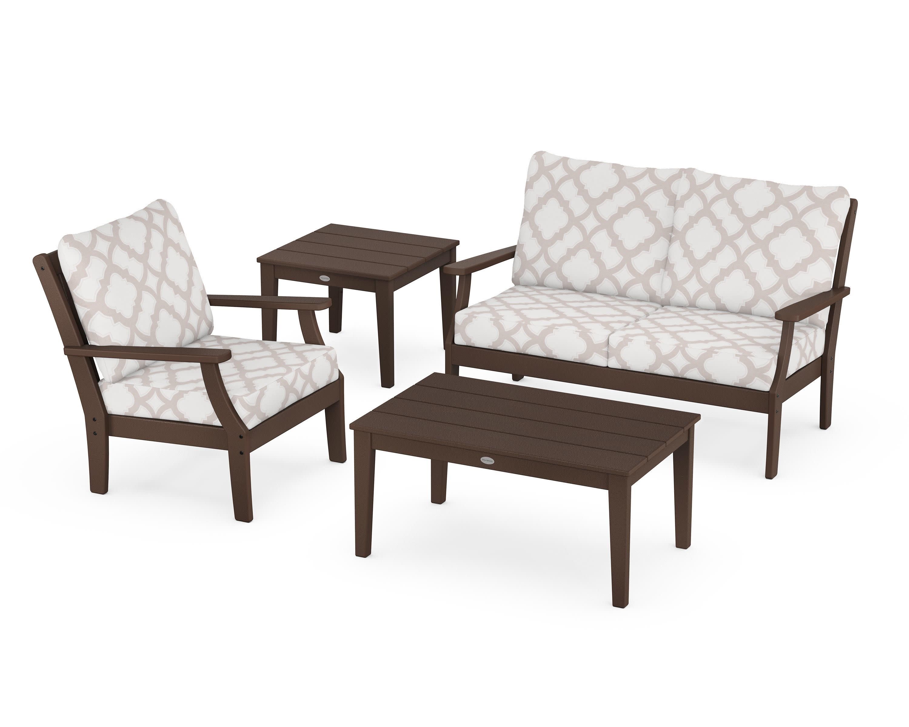 Braxton 4-Piece Deep Seating Set in Mahogany / Trellis Dune Burlap
