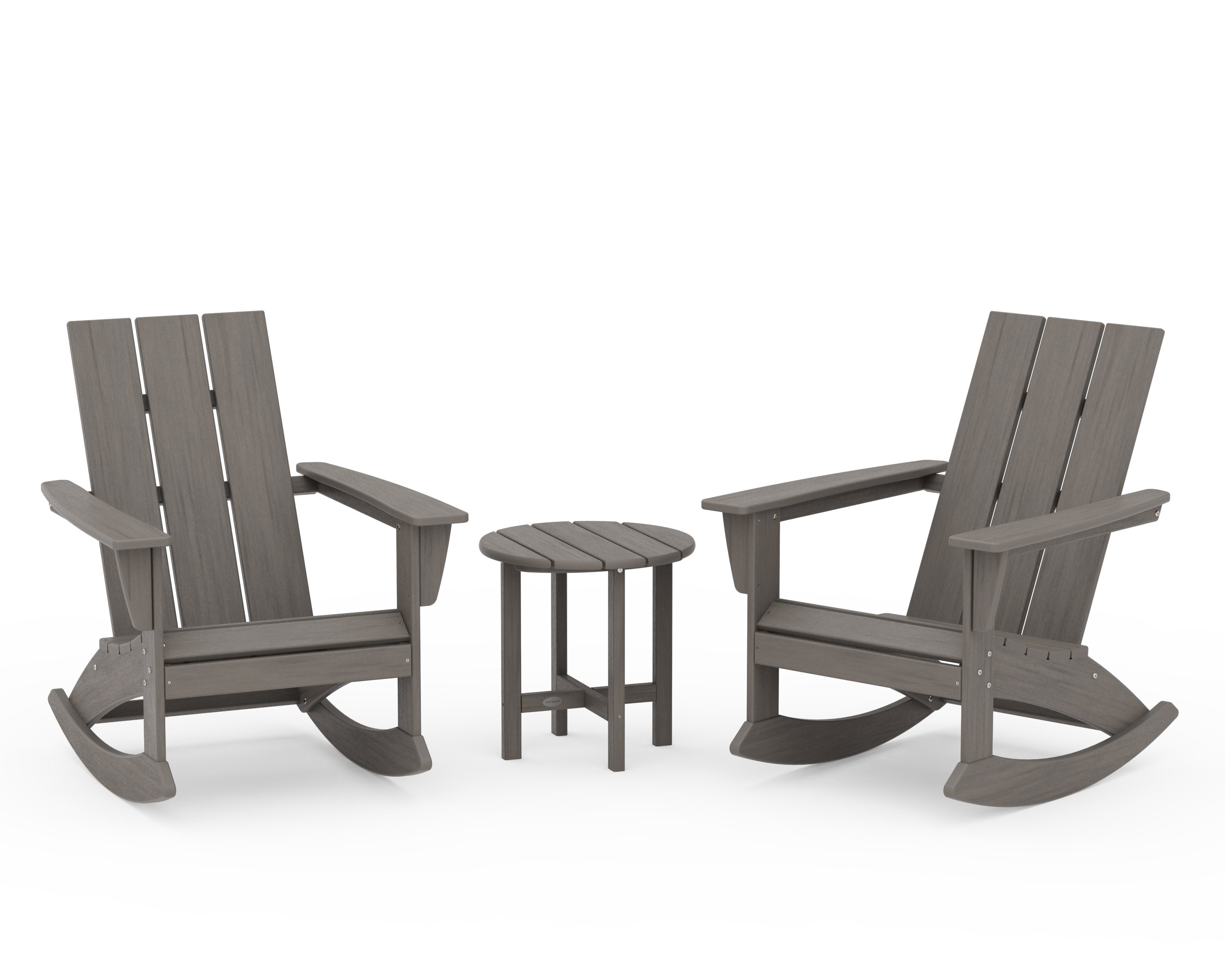 Modern 3-Piece Adirondack Rocking Chair Set in Driftwood