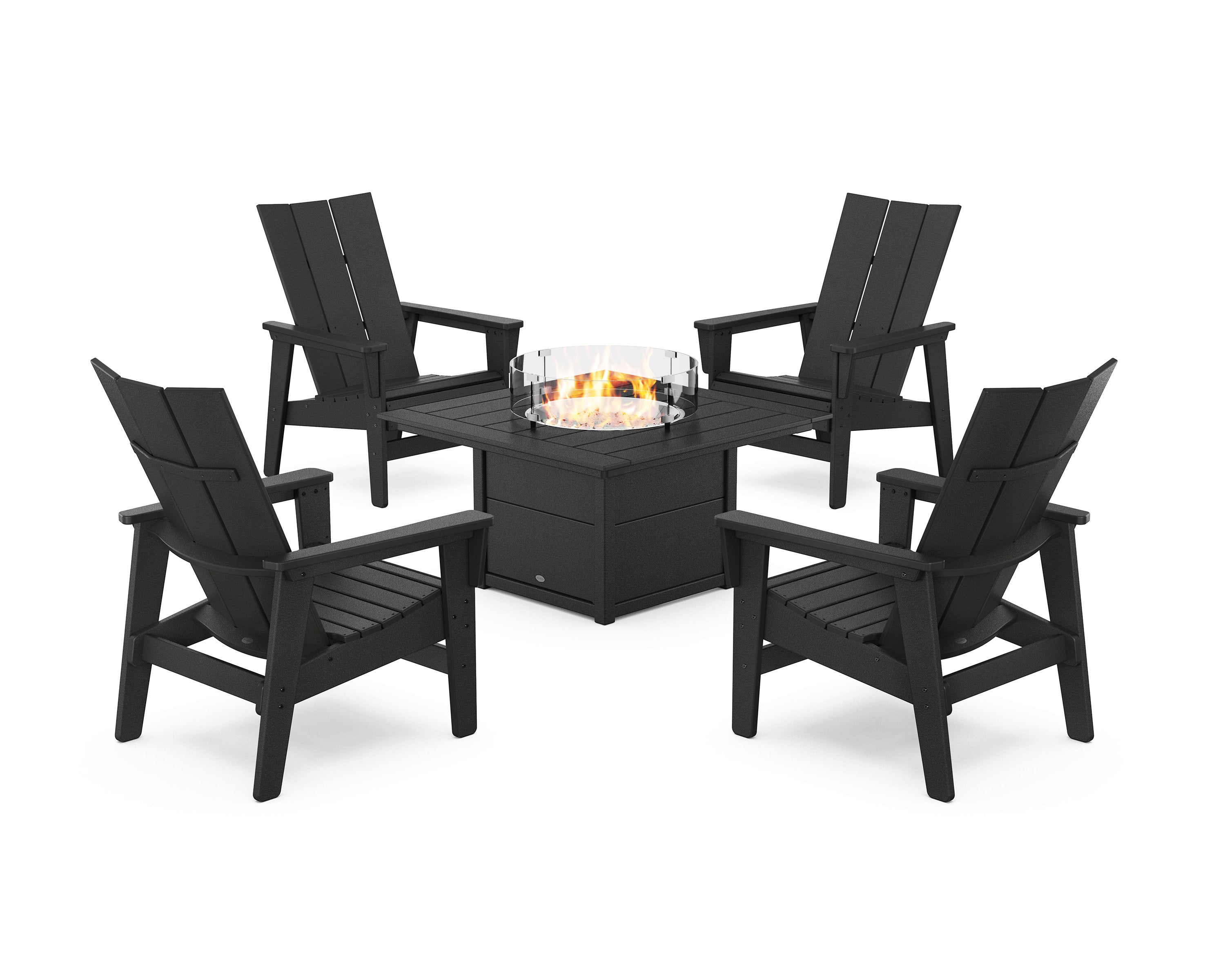 5-Piece Modern Grand Upright Adirondack Conversation Set with Fire Pit Table in Black
