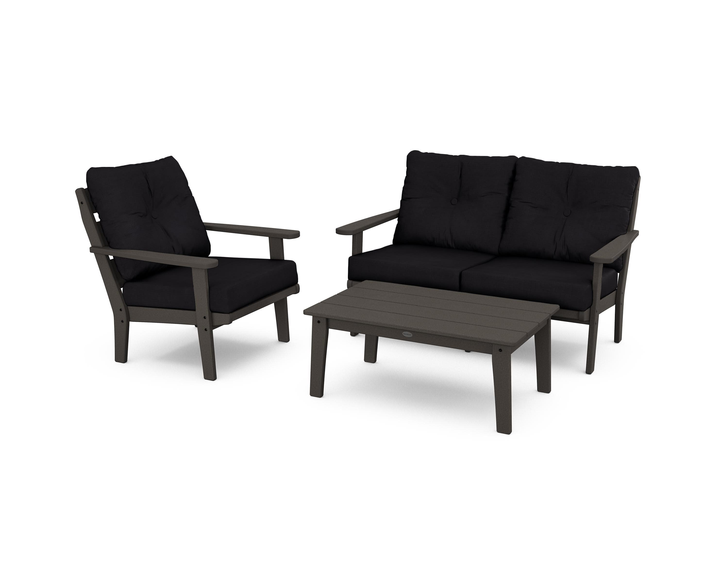 Lakeside 3-Piece Deep Seating Set in Vintage Coffee / Midnight Linen