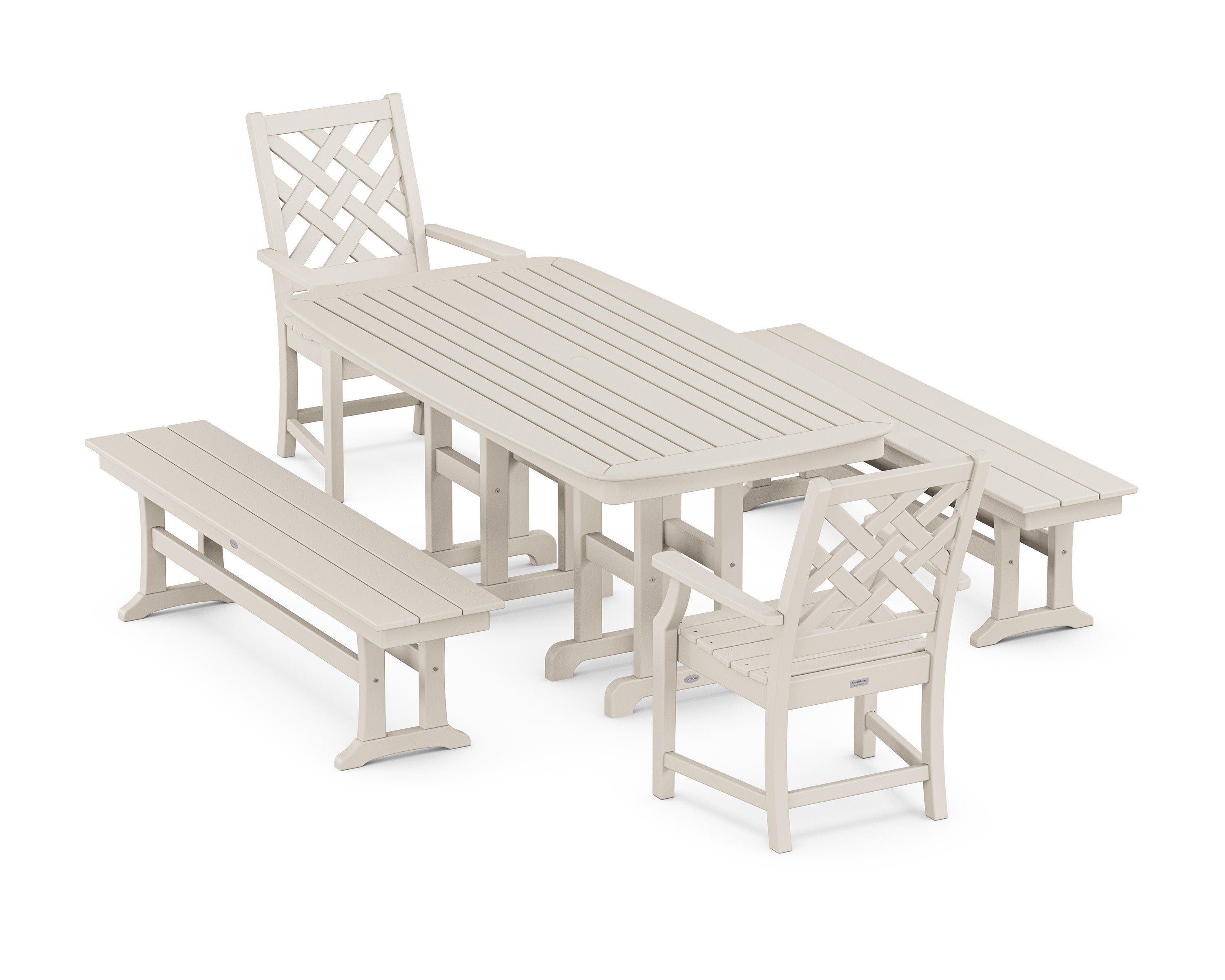 Wovendale 5-Piece Dining Set with Benches in Sand