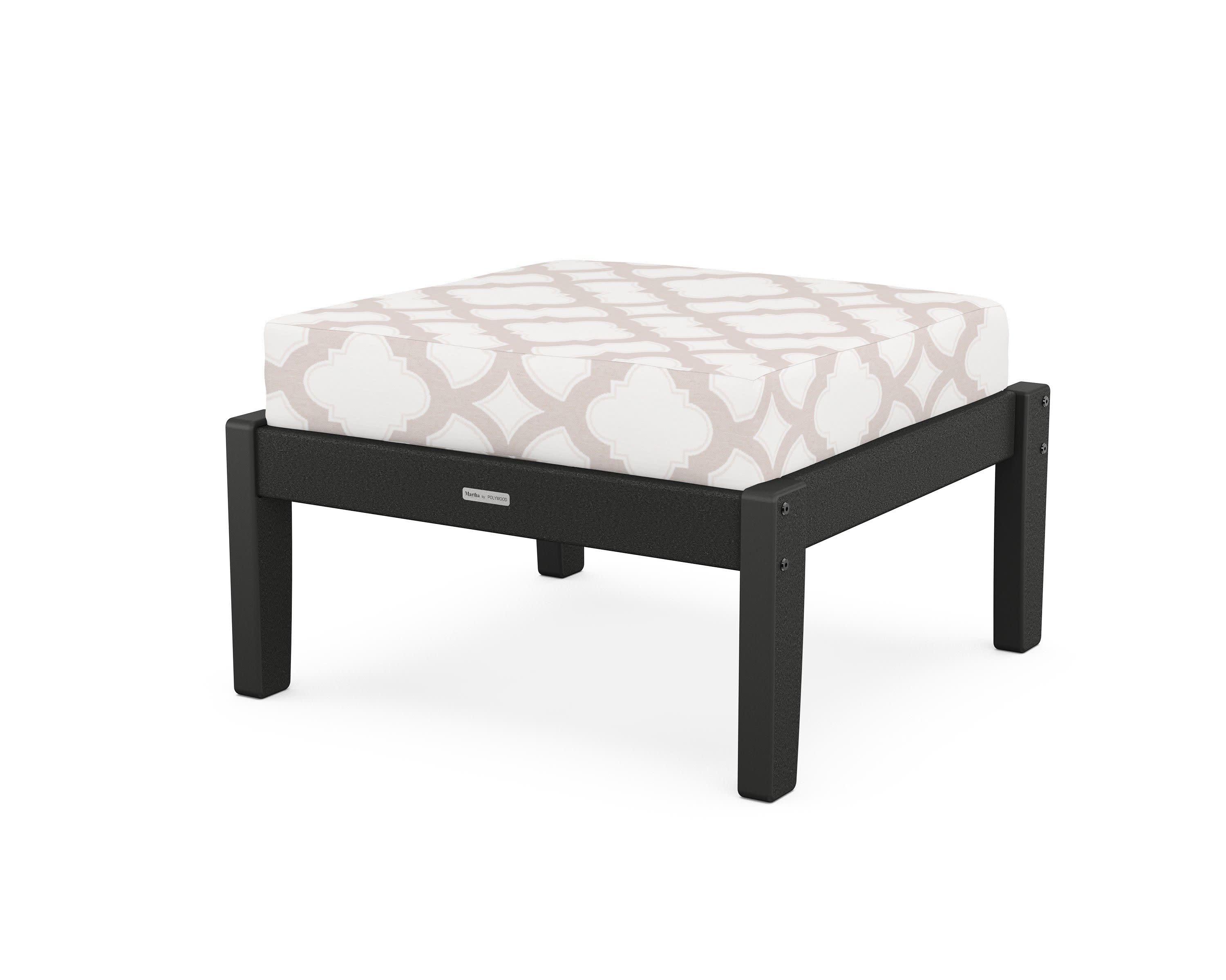 Chinoiserie Deep Seating Ottoman in Black / Trellis Dune Burlap