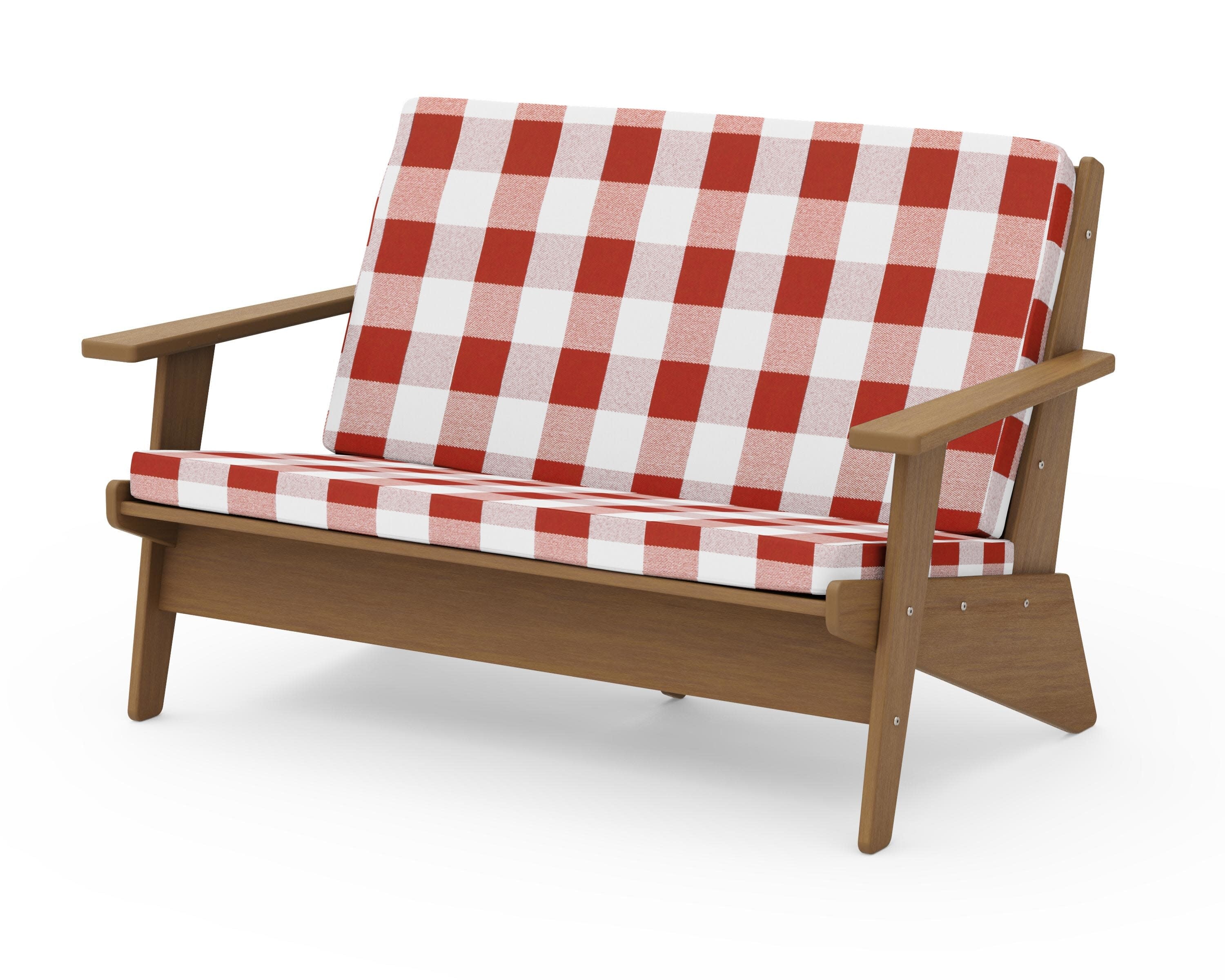 Riviera Modern Lounge Loveseat in Natural / Buffalo Plaid Crimson