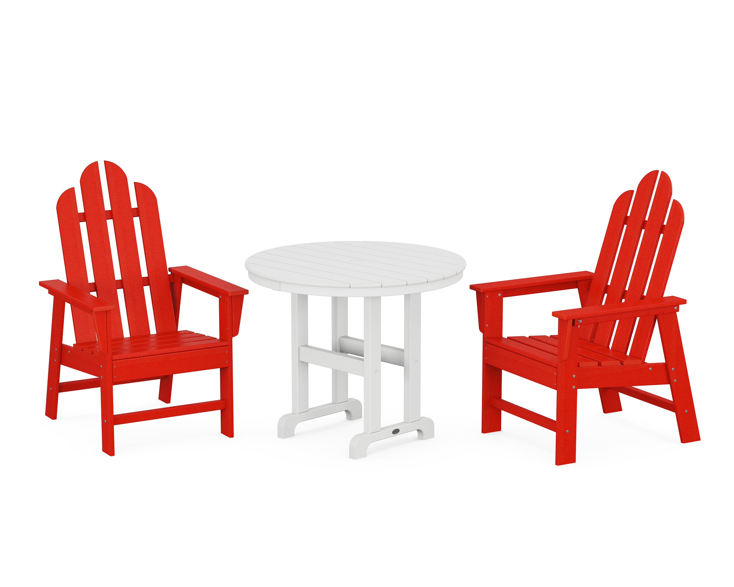 Long Island 3-Piece Round Dining Set in Sunset Red / White
