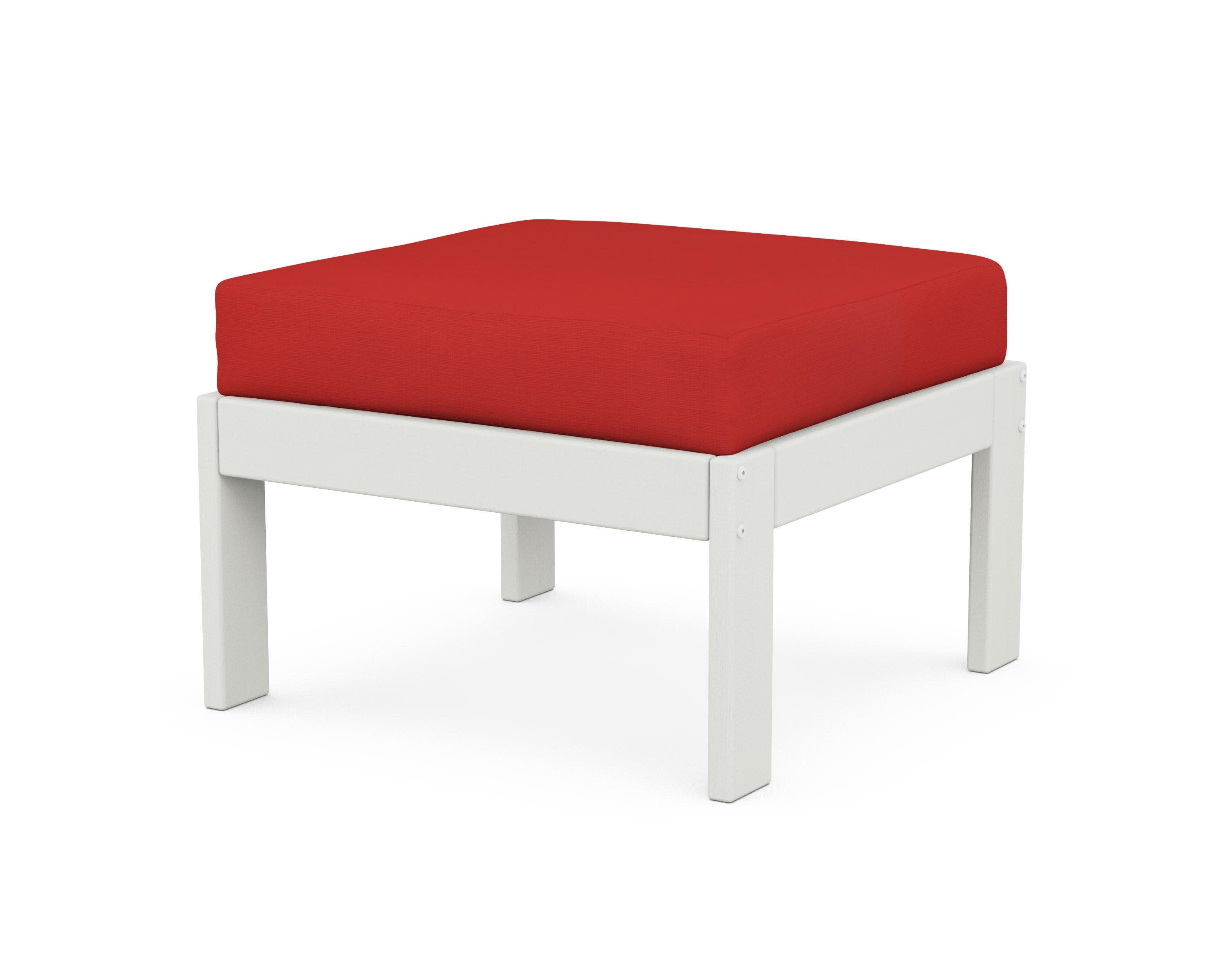 Vineyard Modular Ottoman in Vintage White / Crimson Linen