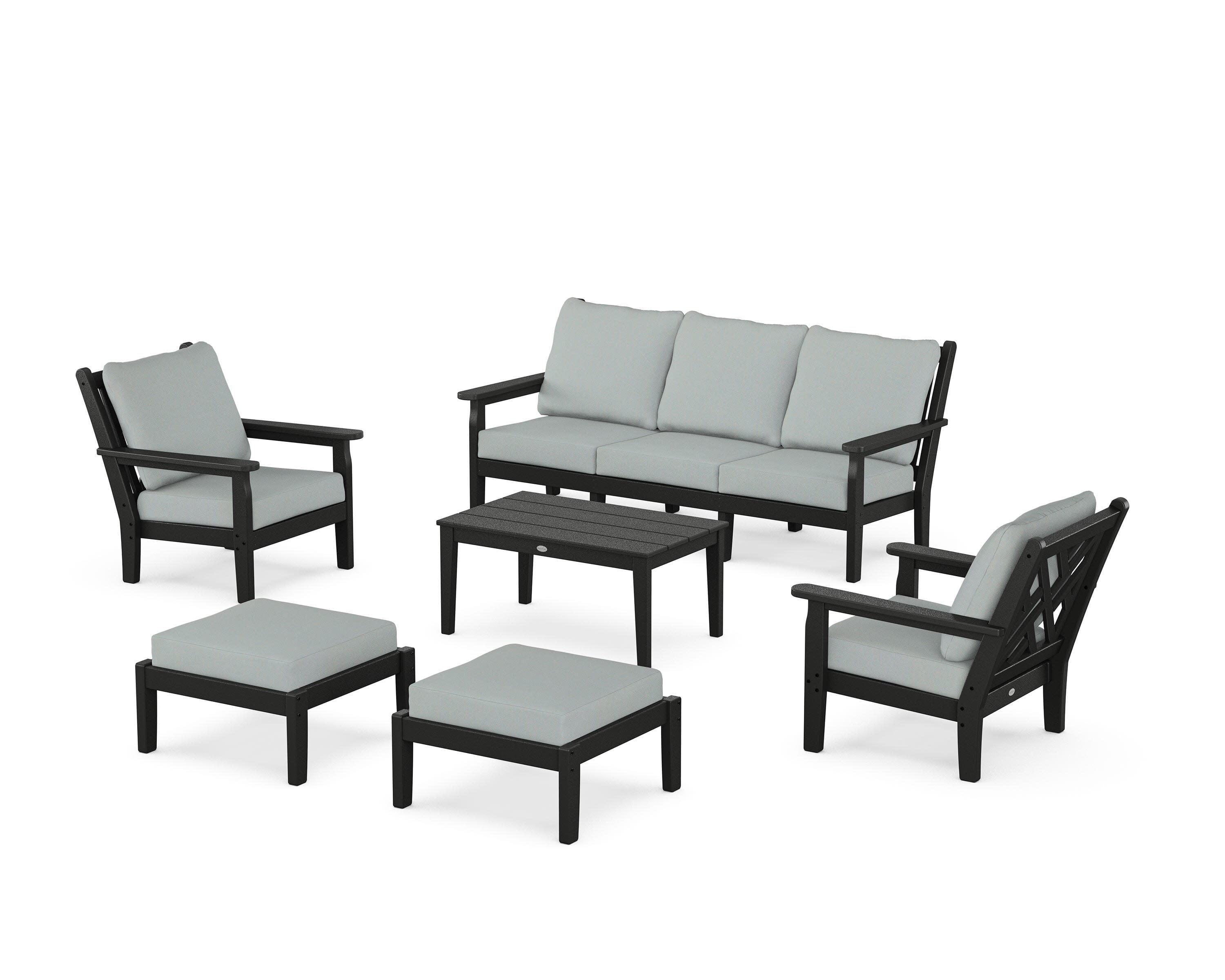 Chippendale 6-Piece Lounge Sofa Set in Black / Spa