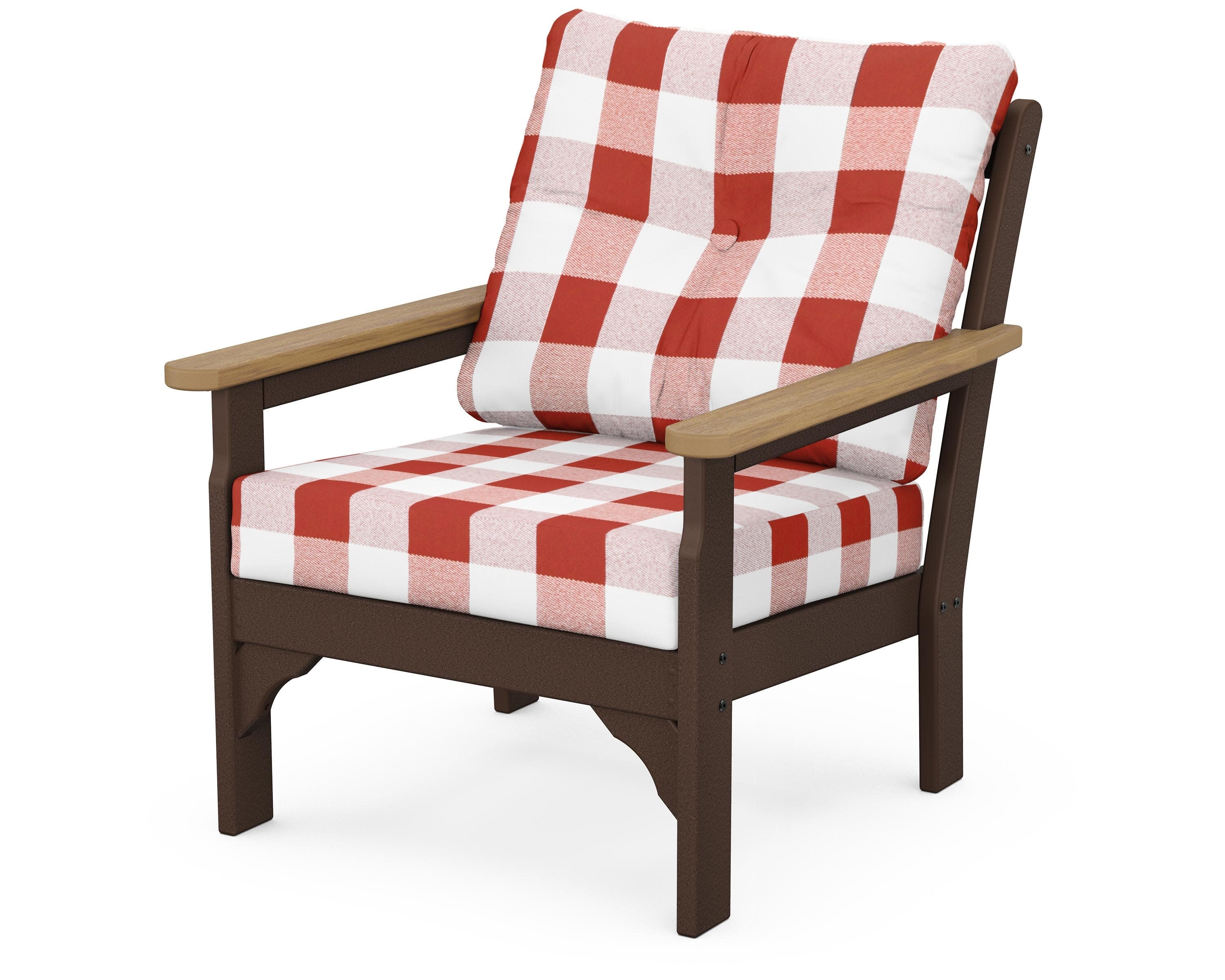 Vineyard Deep Seating Chair in Mahogany / Natural / Buffalo Plaid Crimson