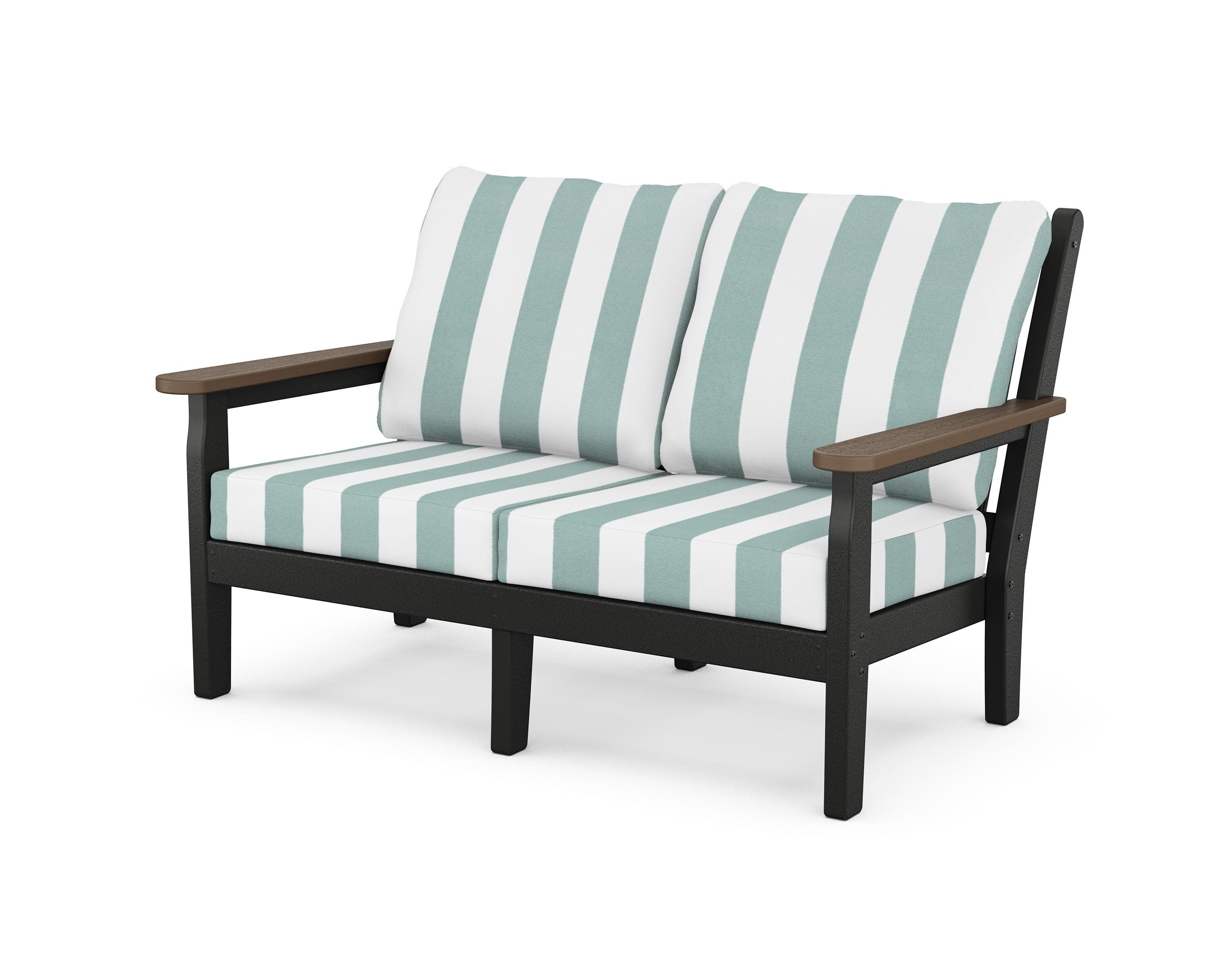 Chippendale Deep Seating Loveseat in Black / Kona / Cabana Stripe Glacier Spa