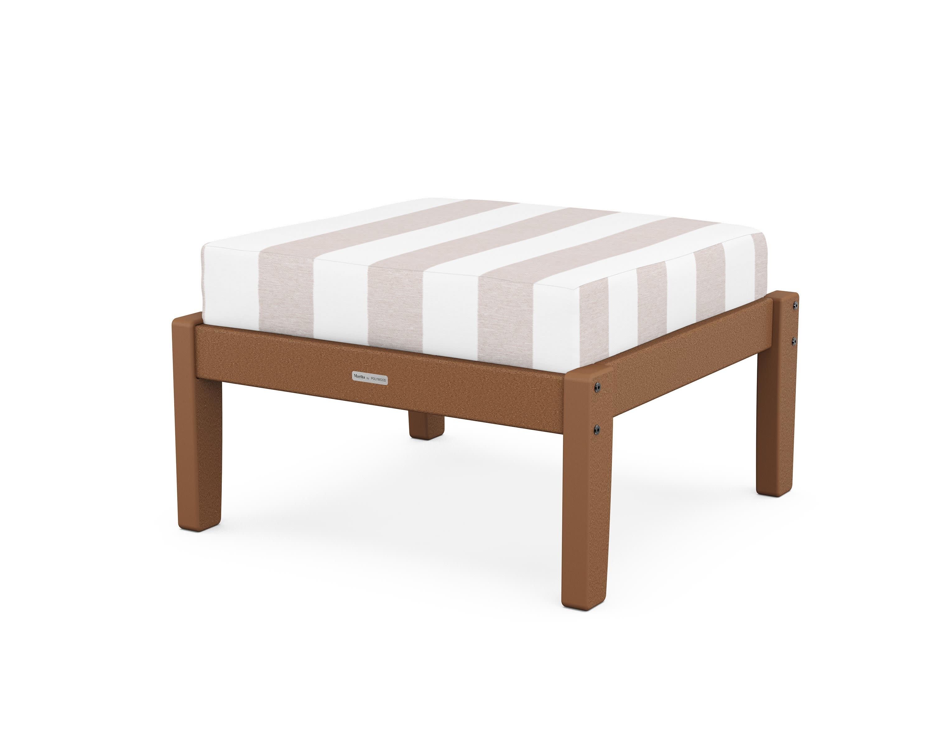 Chinoiserie Deep Seating Ottoman in Teak / Cabana Stripe Dune Burlap