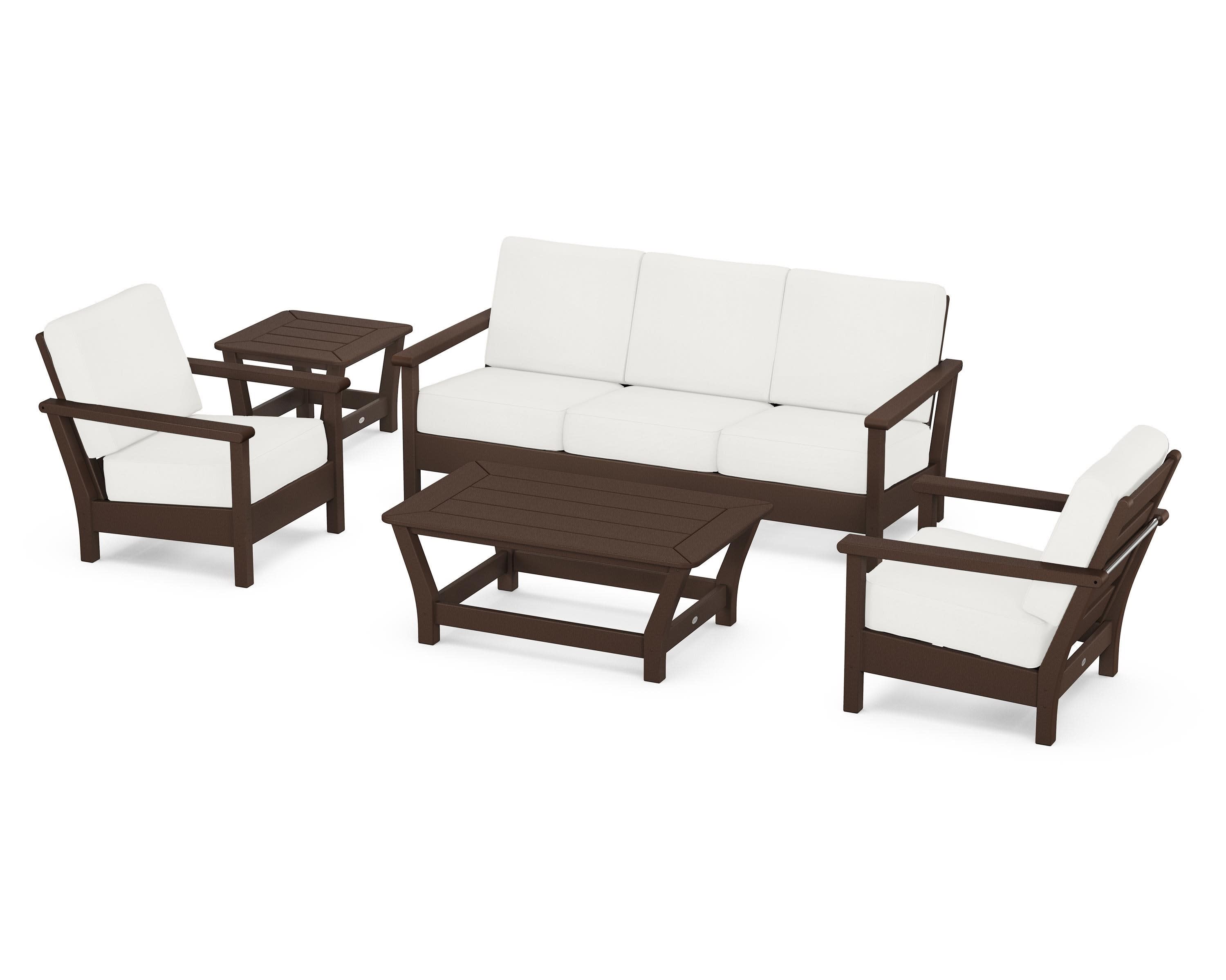 Harbour 5-Piece Deep Seating Set in Mahogany / Natural Linen