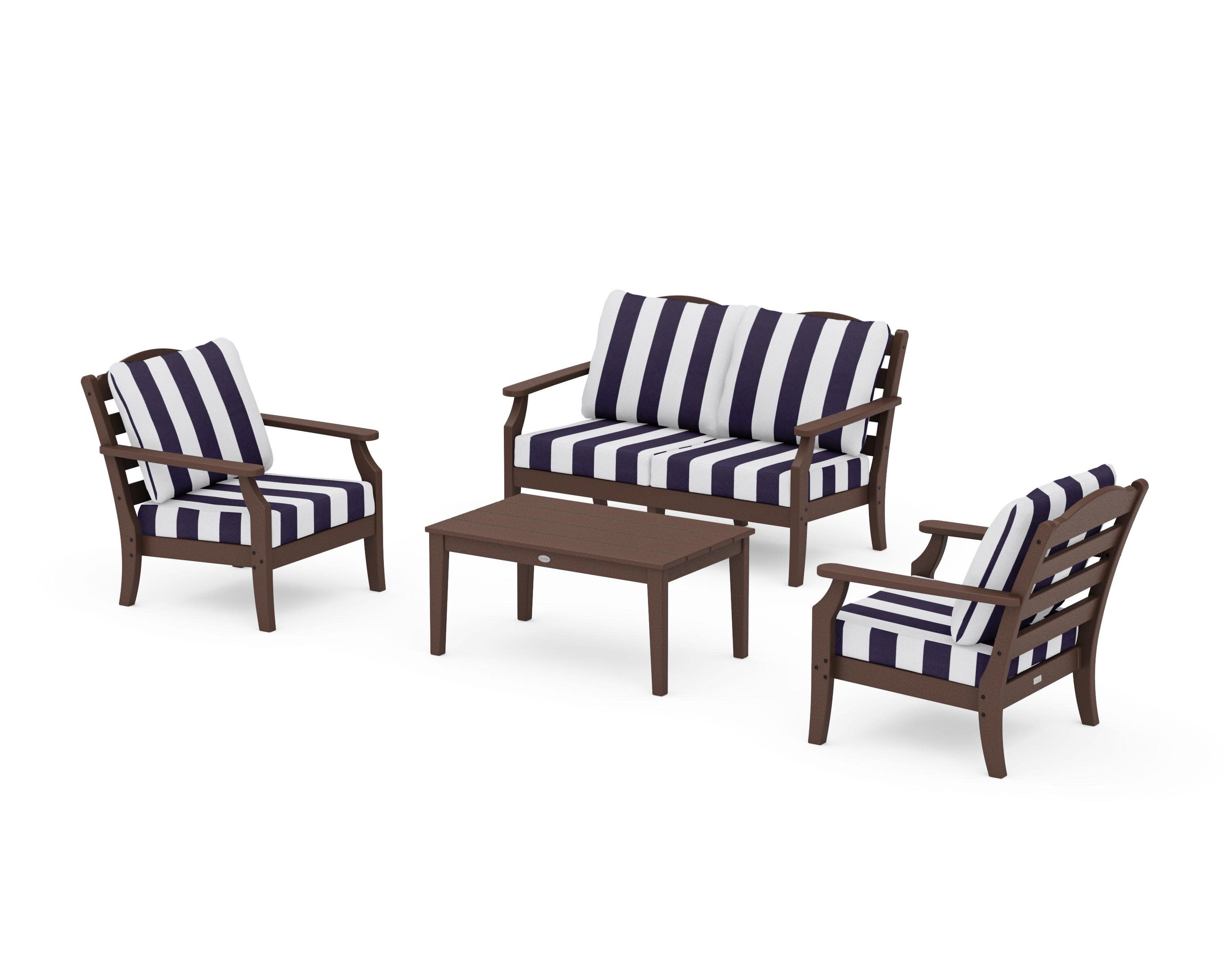 Savannah 4-Piece Deep Seating Set with Loveseat in Mahogany / Cabana Stripe Navy