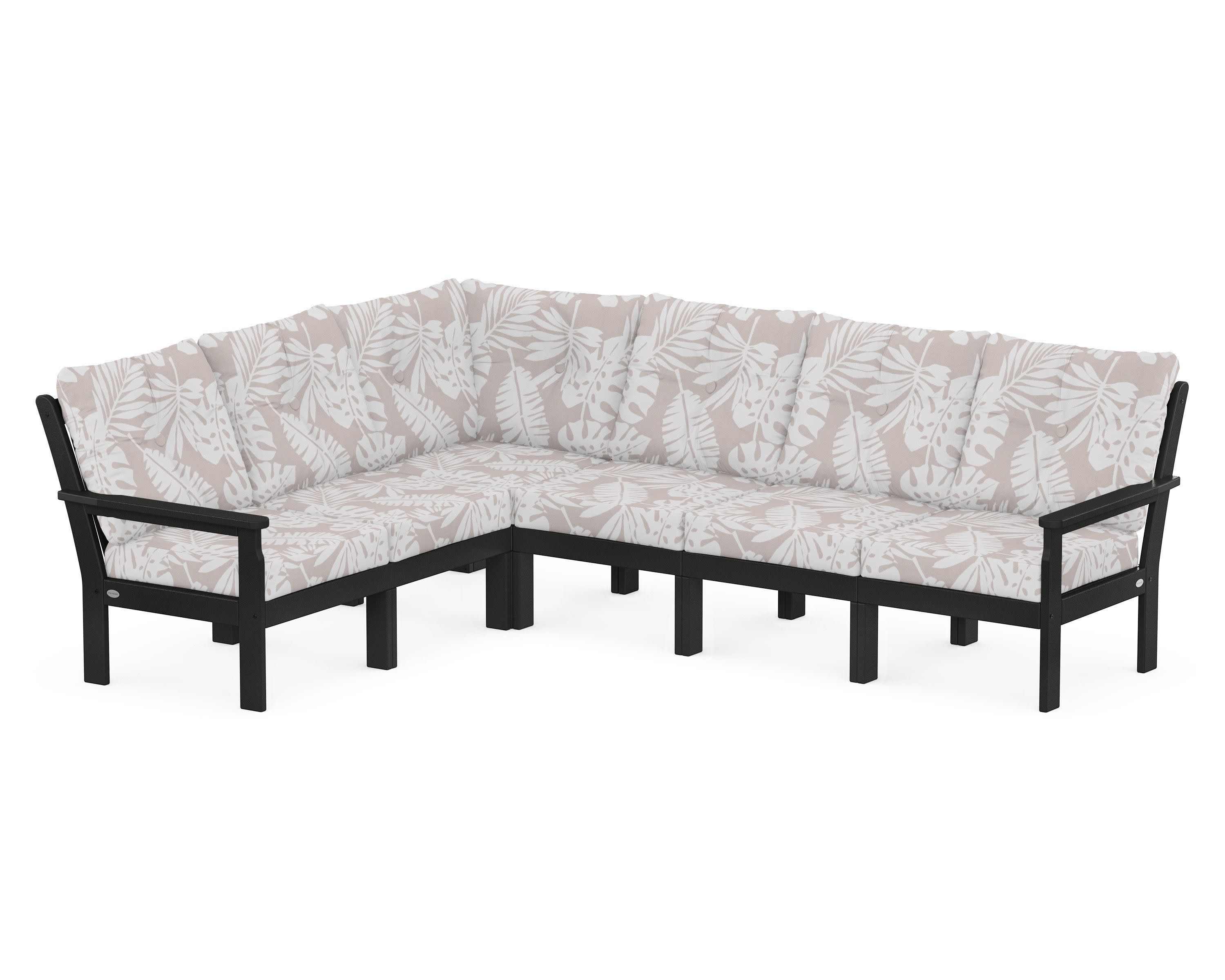 Vineyard 6-Piece Sectional in Black / Leaf Dune Burlap