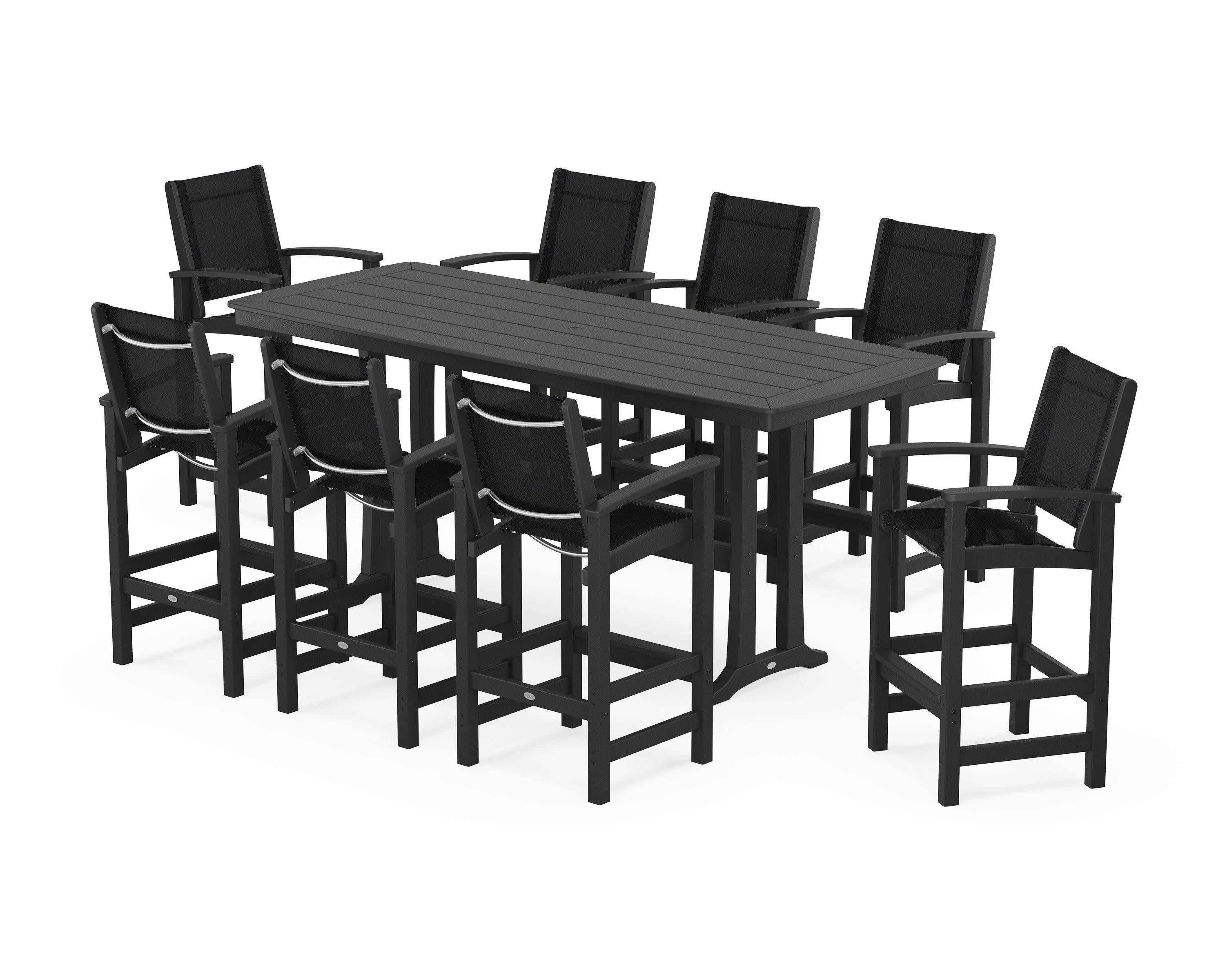 Coastal 9-Piece Bar Set with Trestle Legs in Black / Black Sling