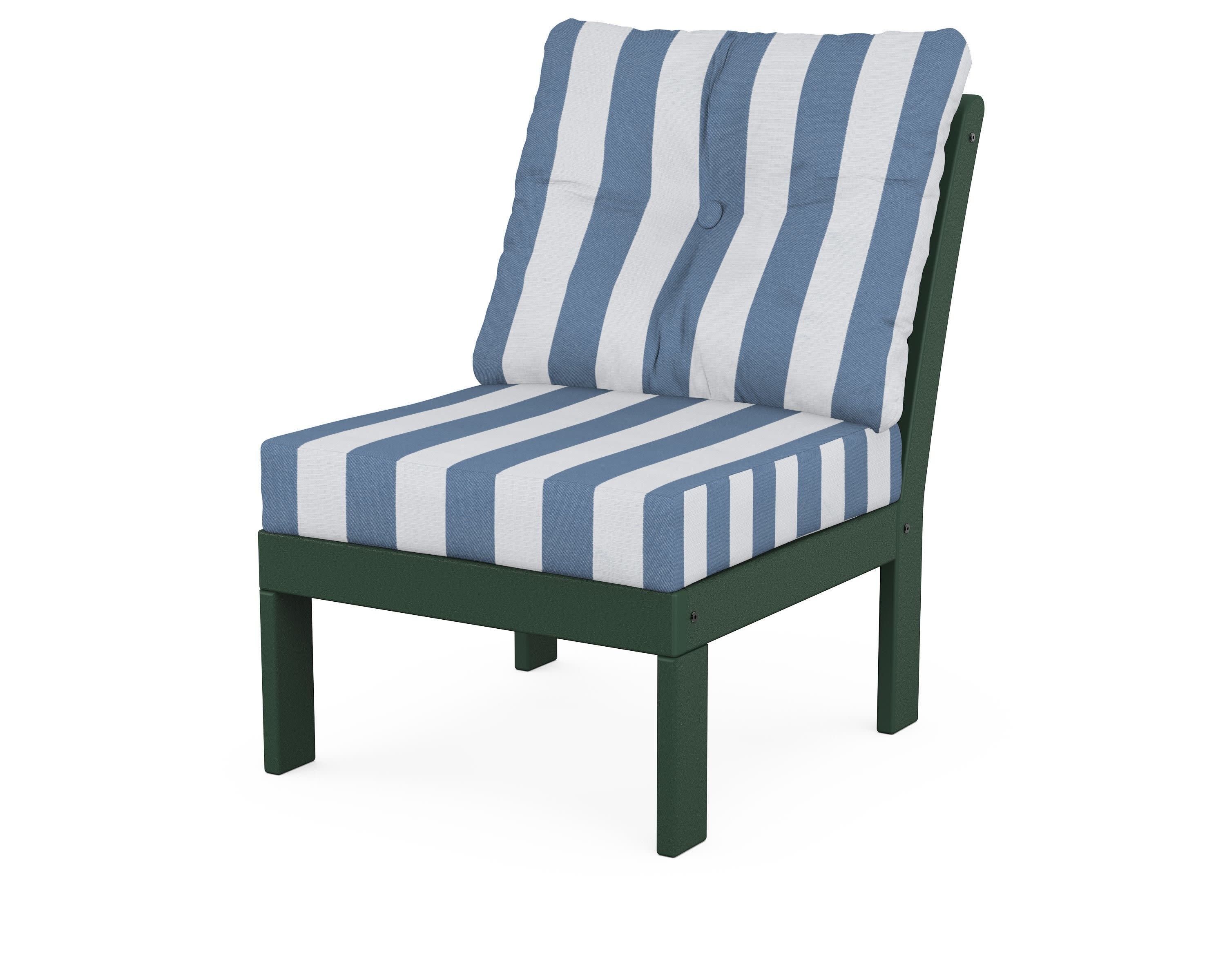 Vineyard Modular Armless Chair in Green / Cabana Stripe Sky Blue