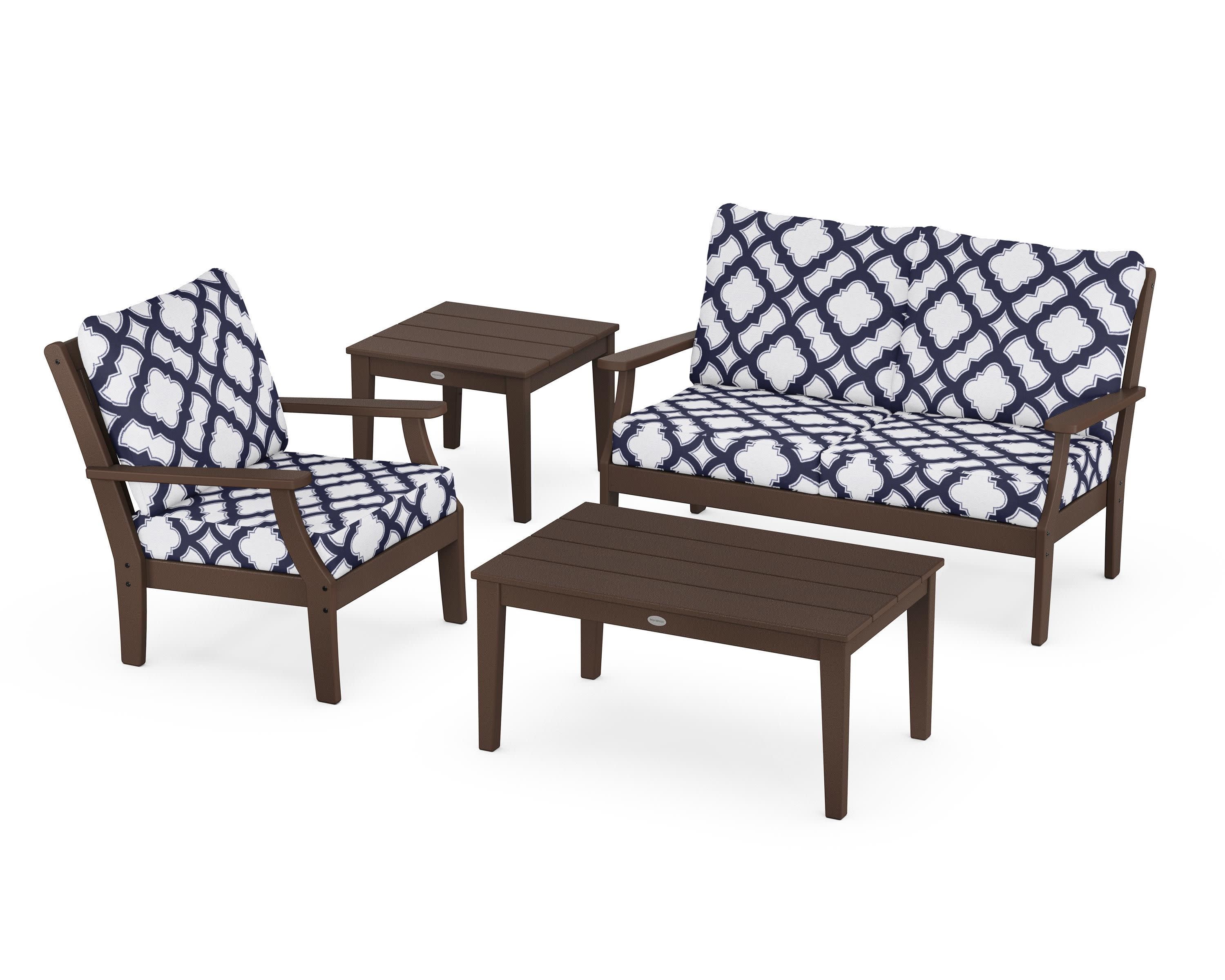 Braxton 4-Piece Deep Seating Set in Mahogany / Trellis Navy