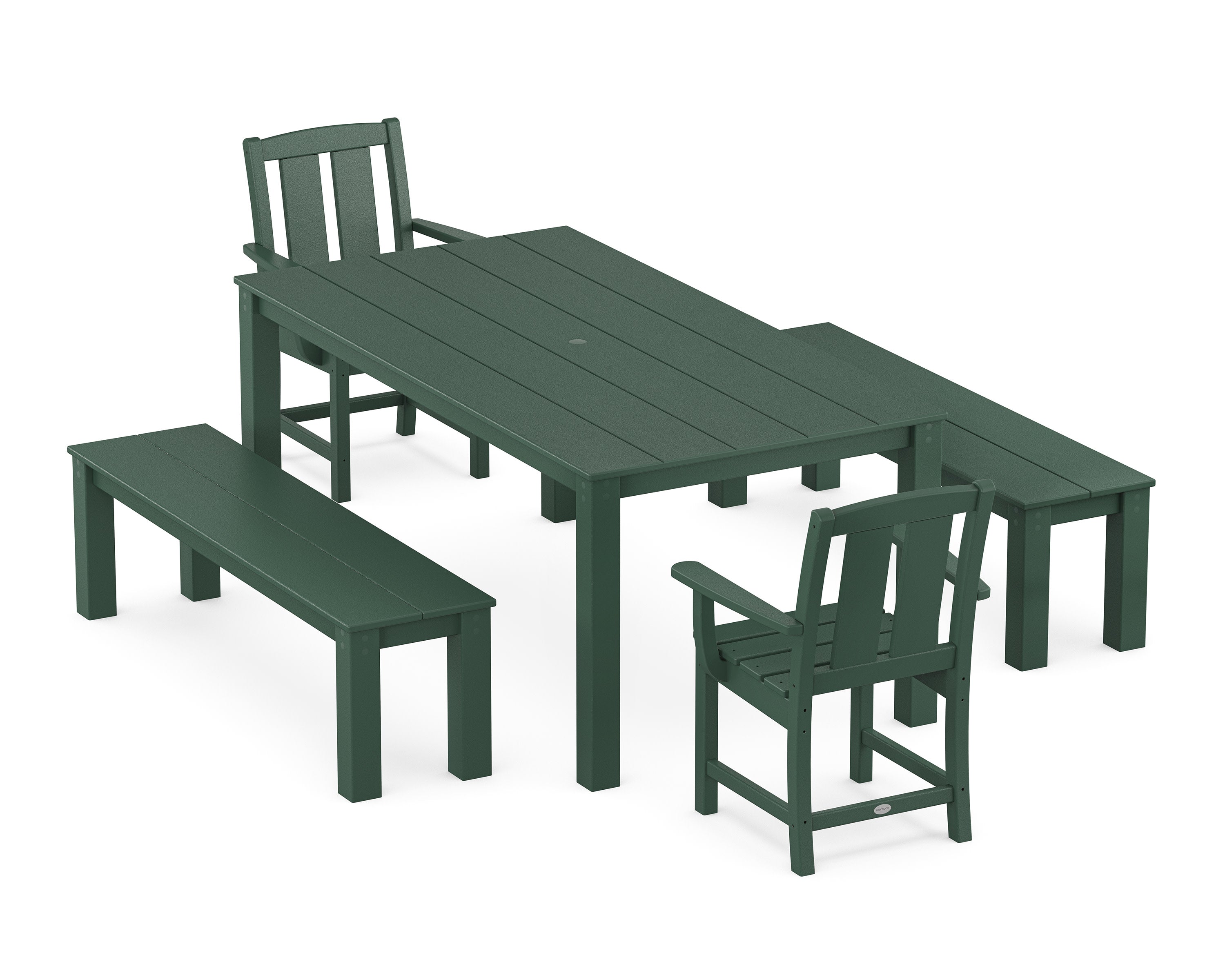 Mission 5-Piece Parsons Dining Set with Benches in Green