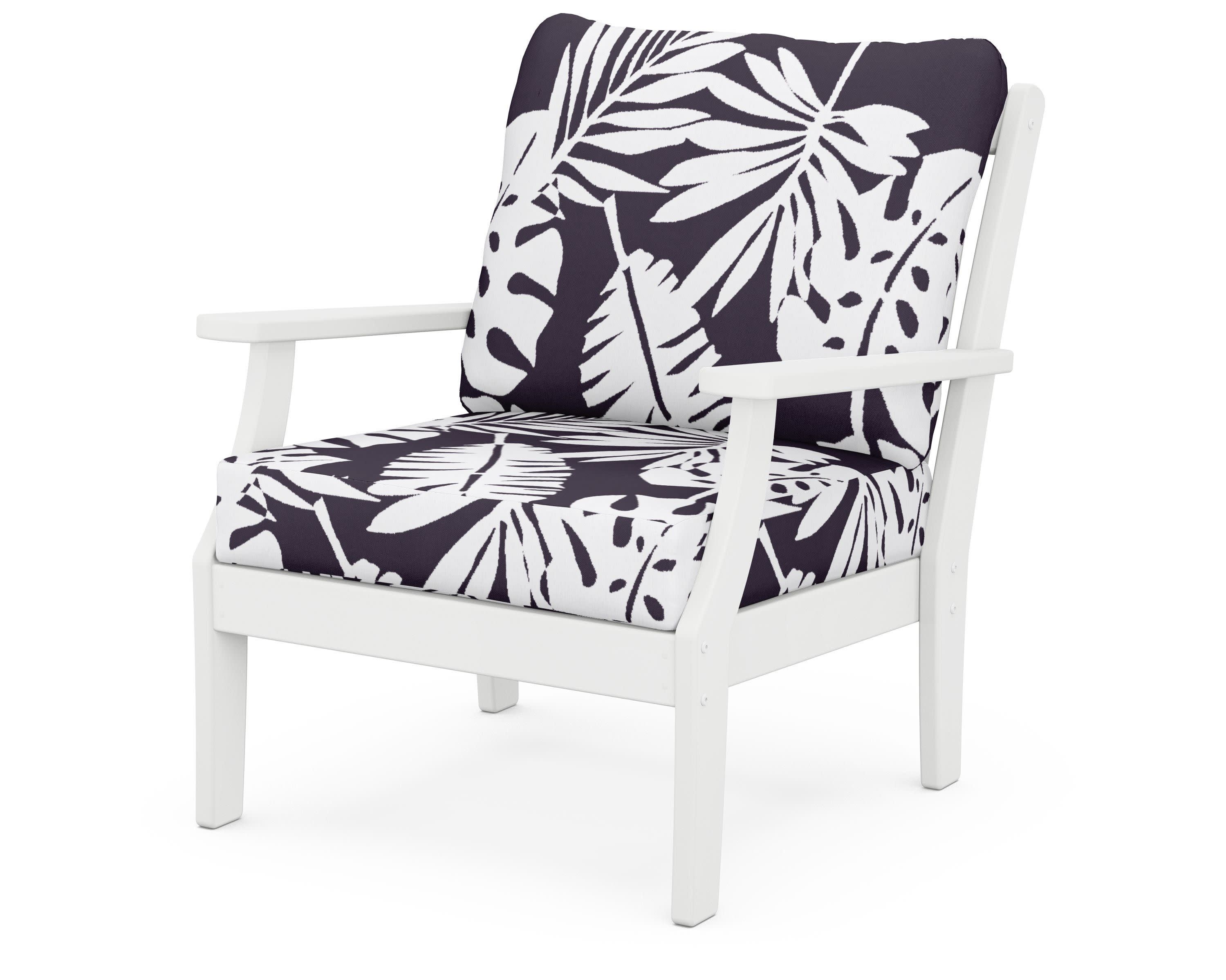 Braxton Deep Seating Chair in White / Leaf Navy