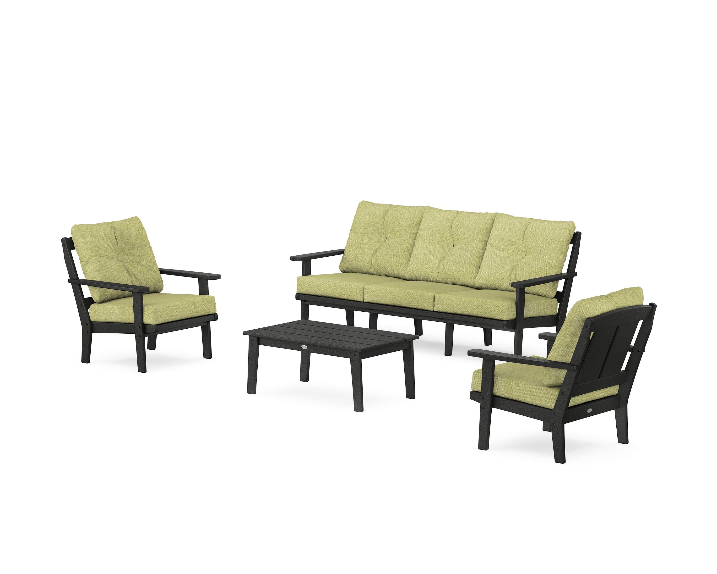 Mission 4-Piece Deep Seating Set with Sofa in Black / Chartreuse Boucle