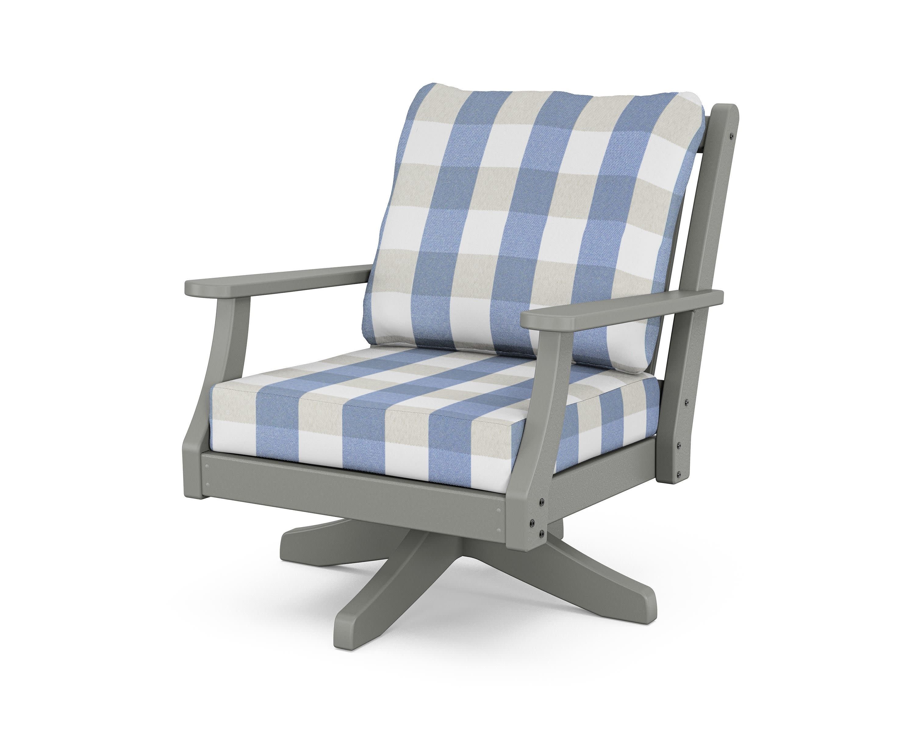 Wovendale Deep Seating Swivel Chair in Slate Grey / Buffalo Plaid Sky Blue