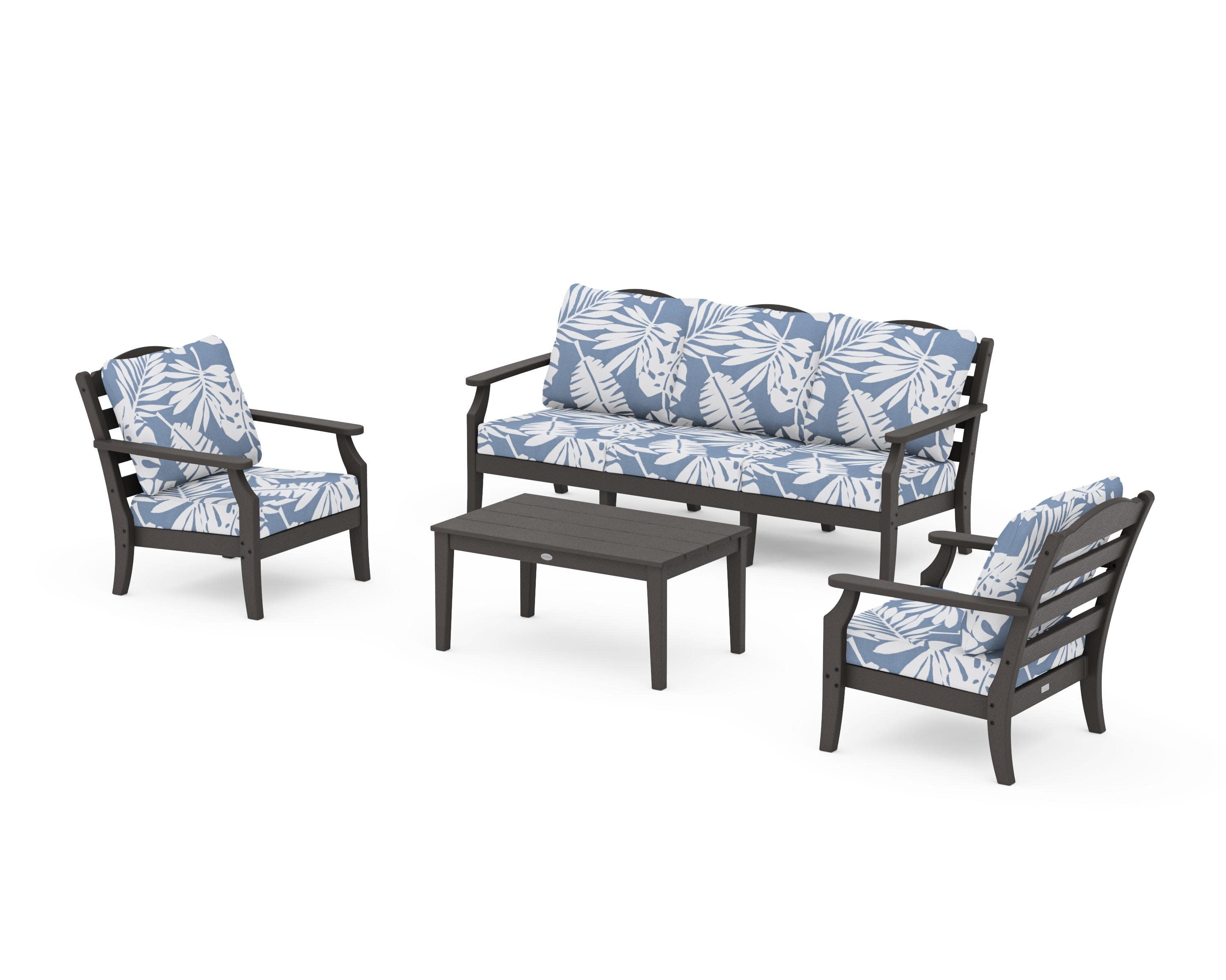 Savannah 4-Piece Deep Seating Set with Sofa in Vintage Coffee / Leaf Sky Blue
