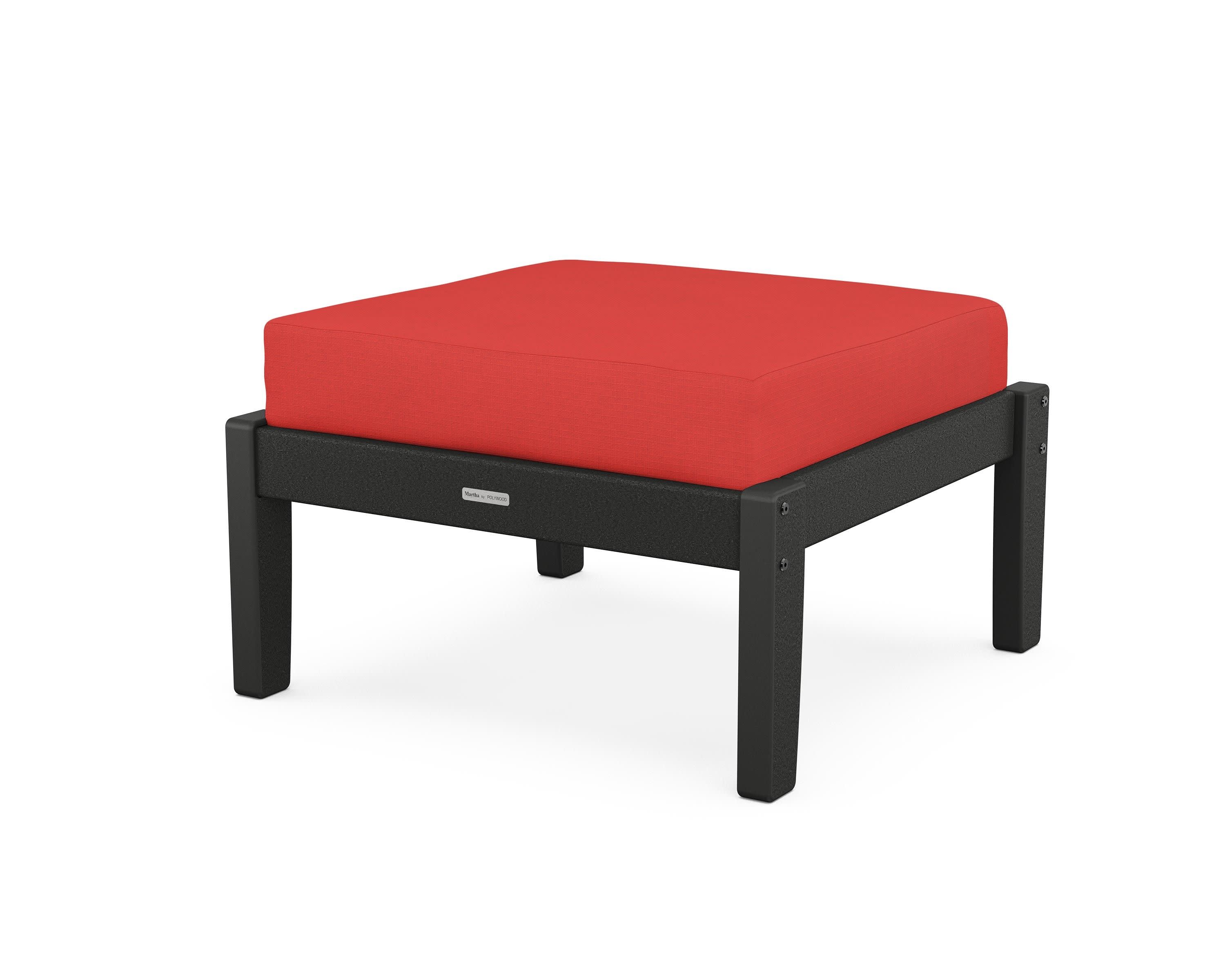 Chinoiserie Deep Seating Ottoman in Black / Crimson Linen