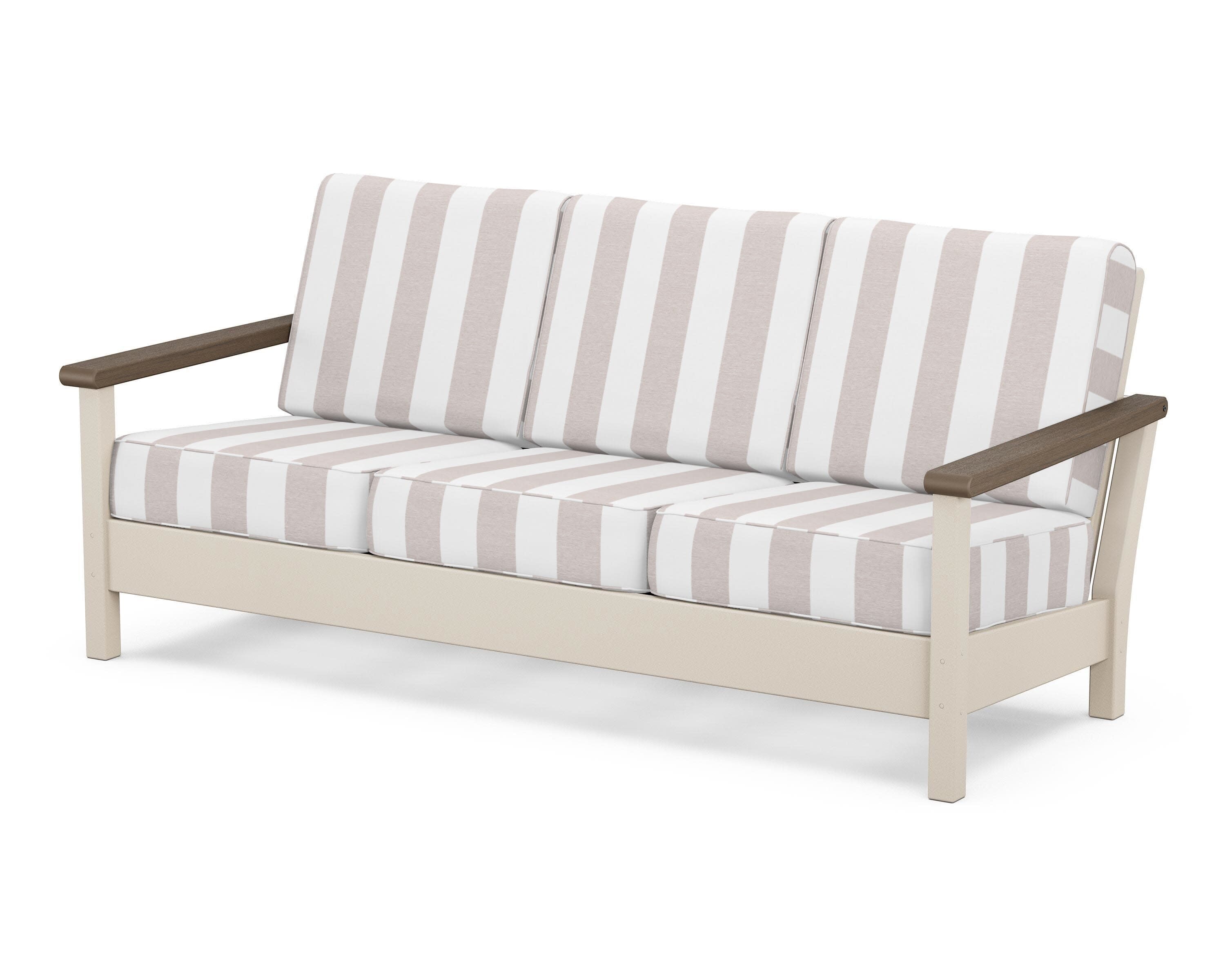 Harbour Deep Seating Sofa in Sand / Kona / Cabana Stripe Dune Burlap