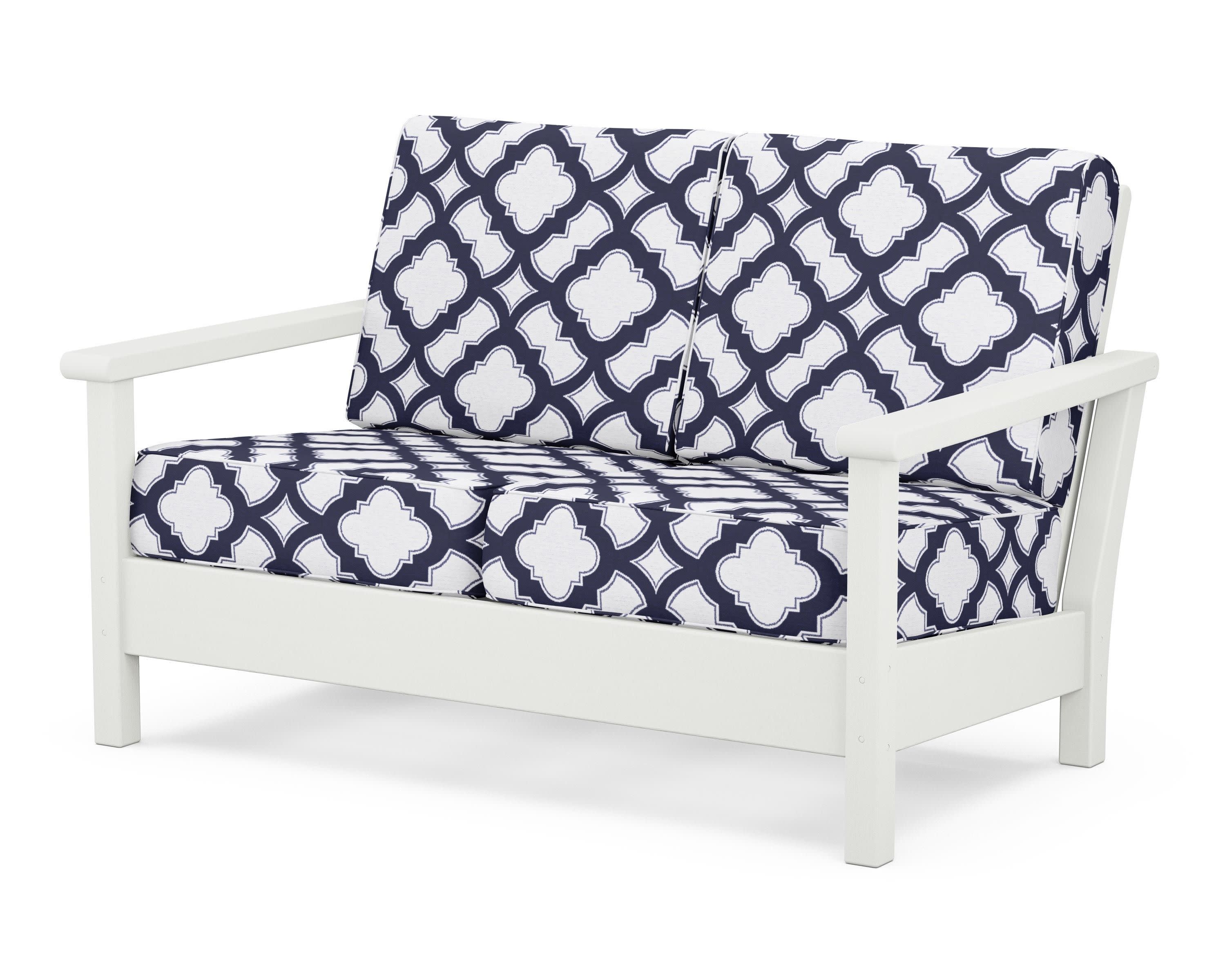 Harbour Deep Seating Loveseat in Vintage White / Trellis Navy