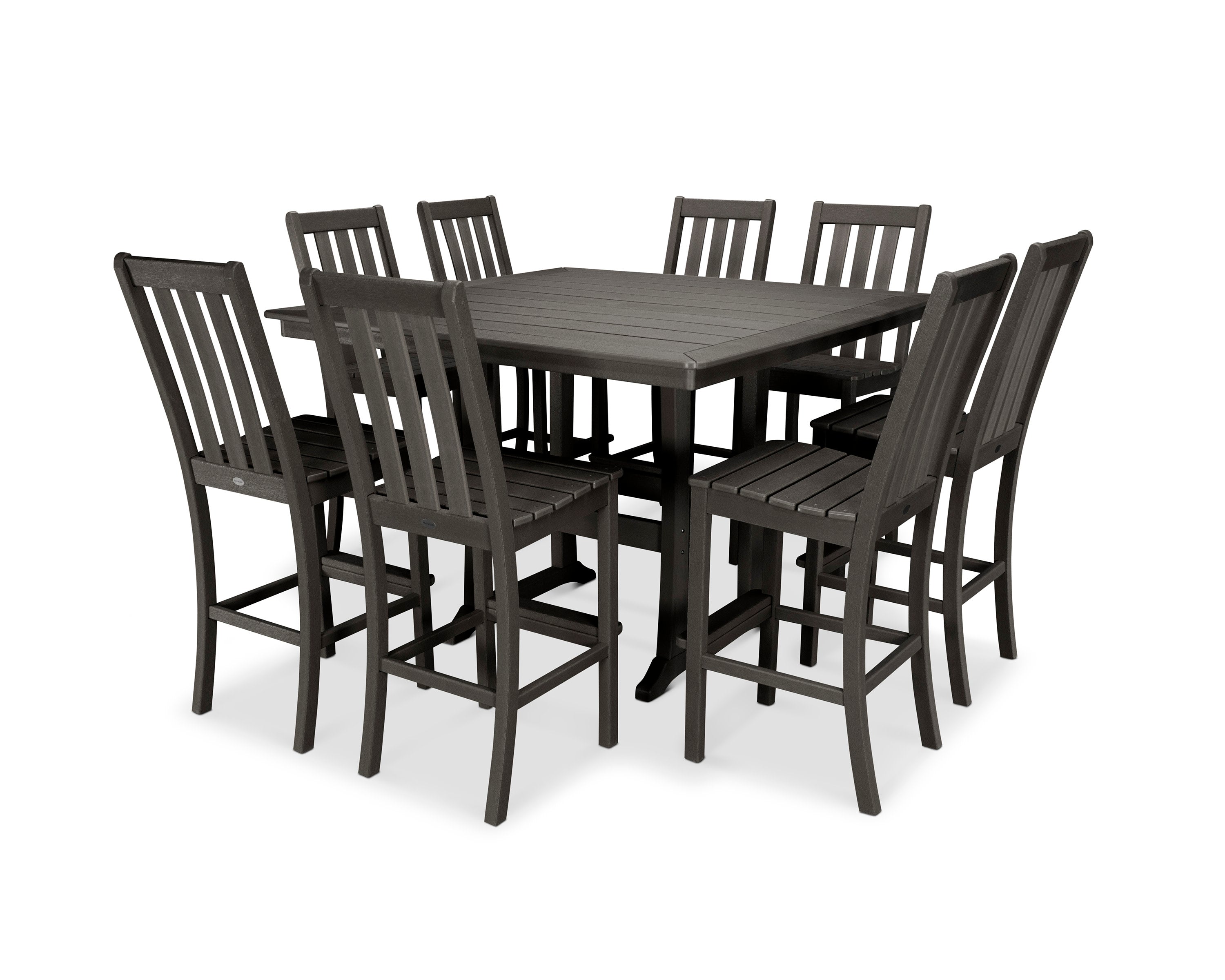 Vineyard 9-Piece Nautical Trestle Bar Set in Vintage Coffee