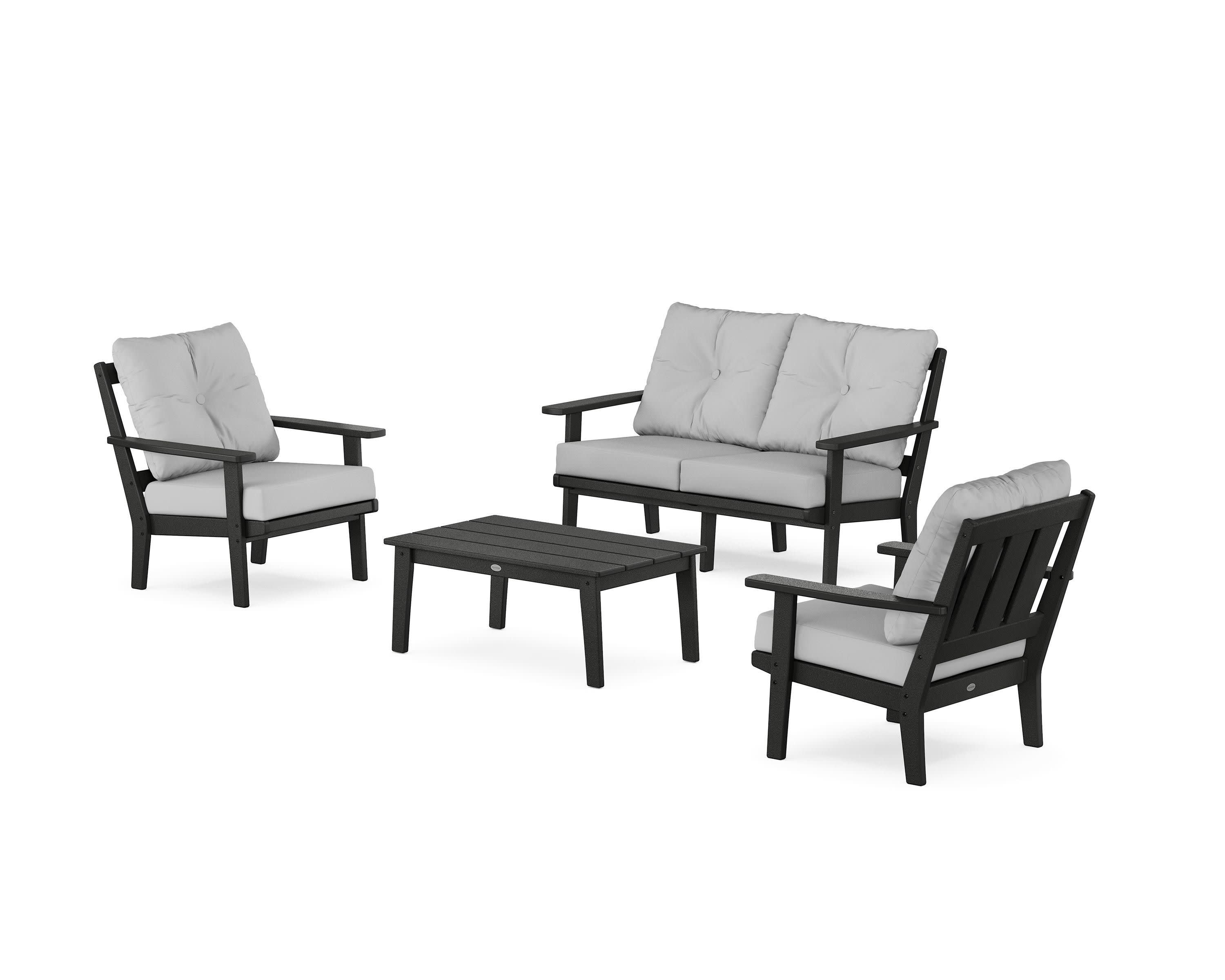 Oxford 4-Piece Deep Seating Set with Loveseat in Black / Buffalo Plaid Dune Burlap