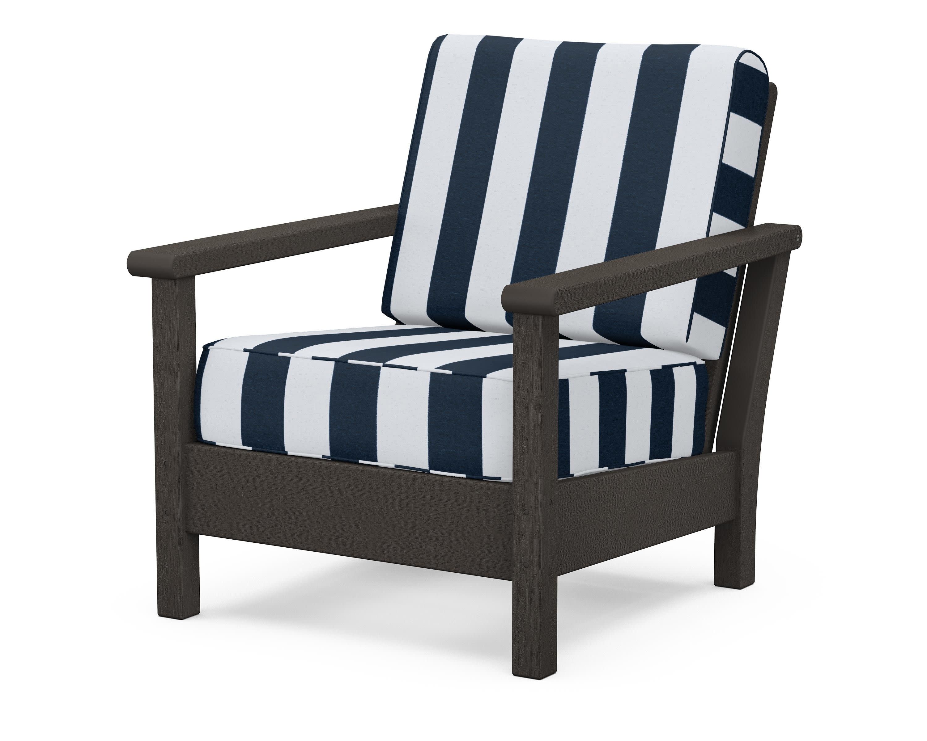 Harbour Deep Seating Chair in Vintage Coffee / Cabana Stripe Marine Indigo
