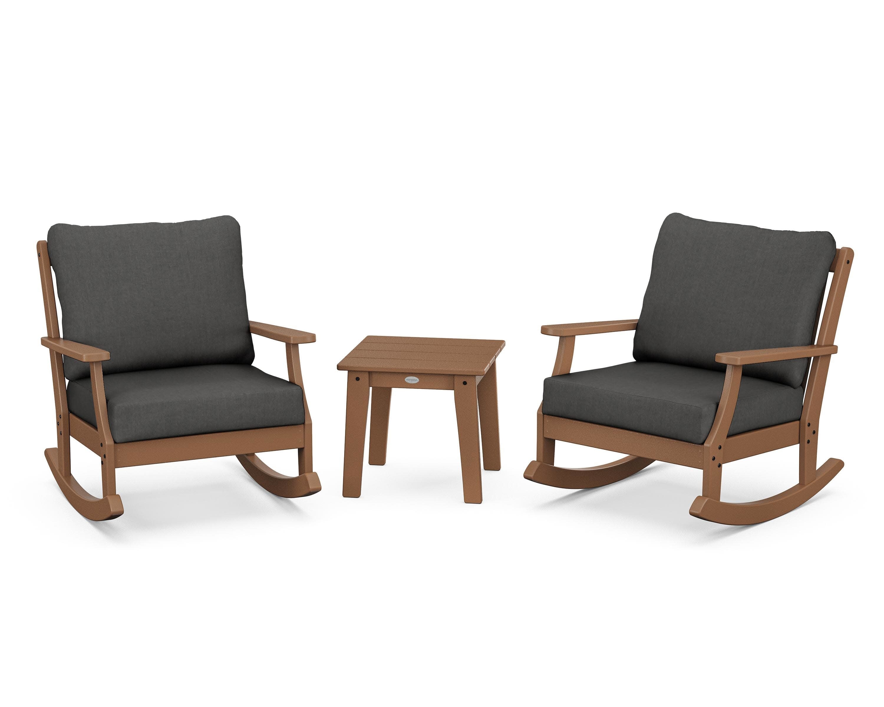 Braxton 3-Piece Deep Seating Rocker Set in Teak / Spectrum Carbon