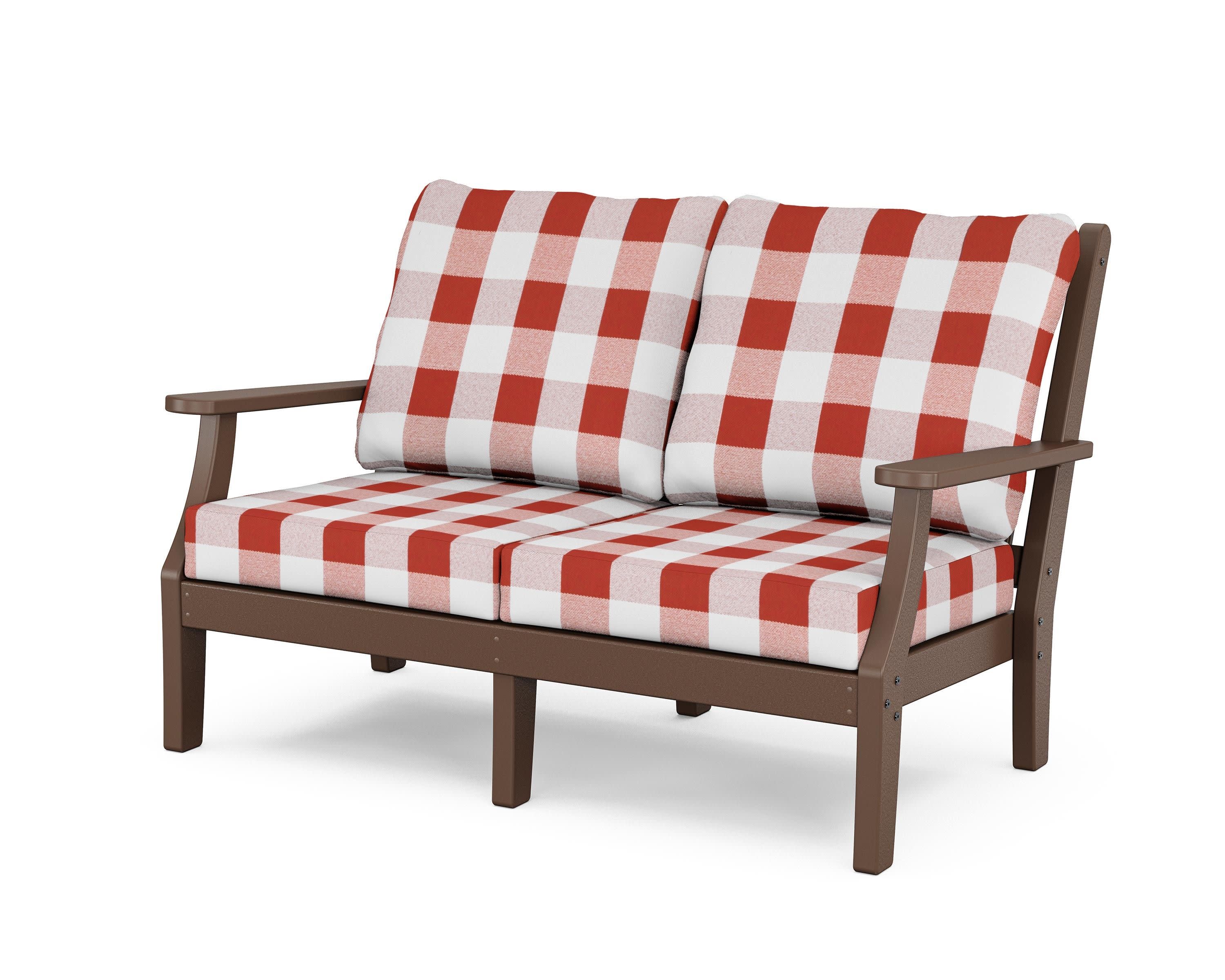 Wovendale Deep Seating Loveseat in Mahogany / Buffalo Plaid Crimson