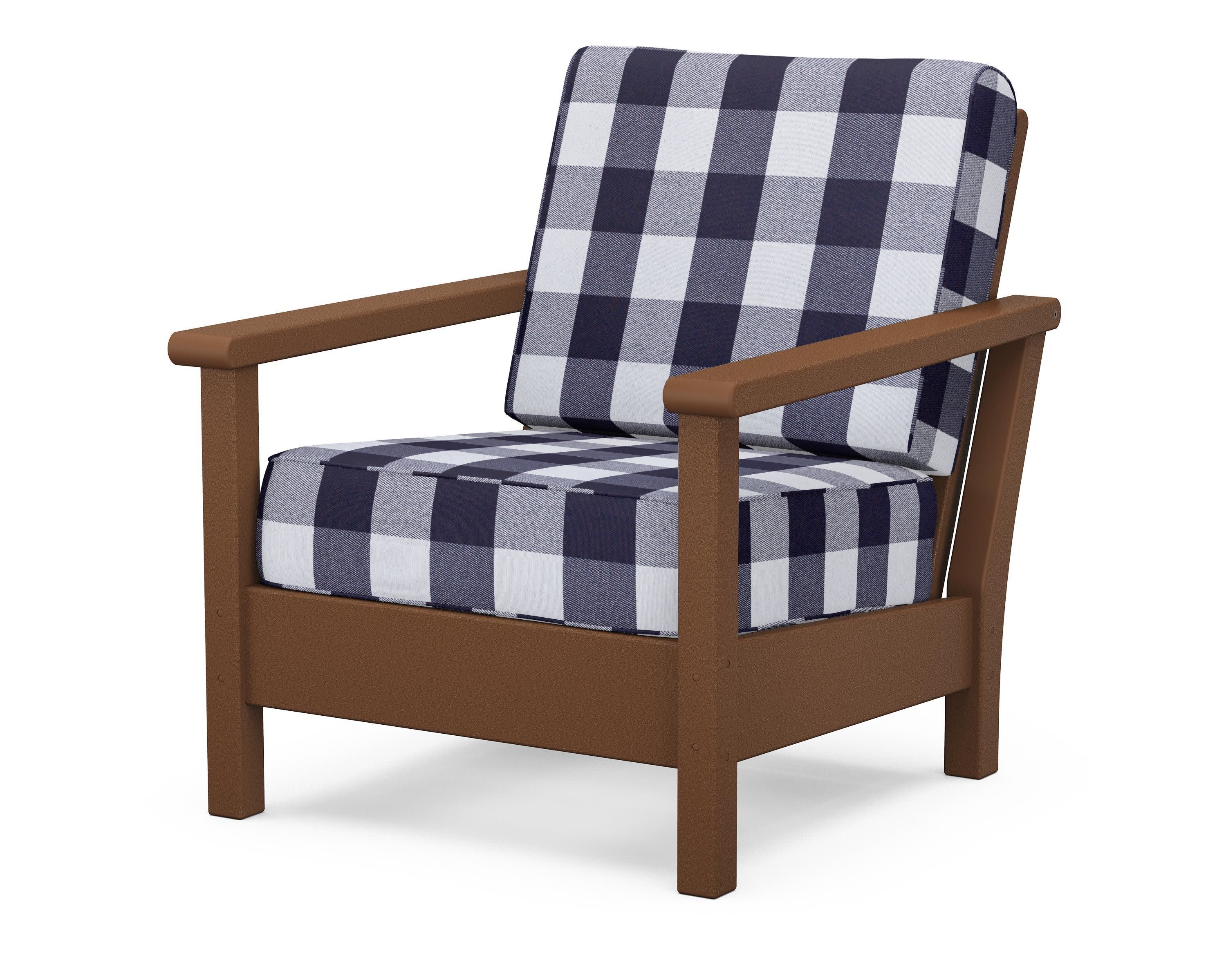 Harbour Deep Seating Chair in Teak / Buffalo Plaid Navy