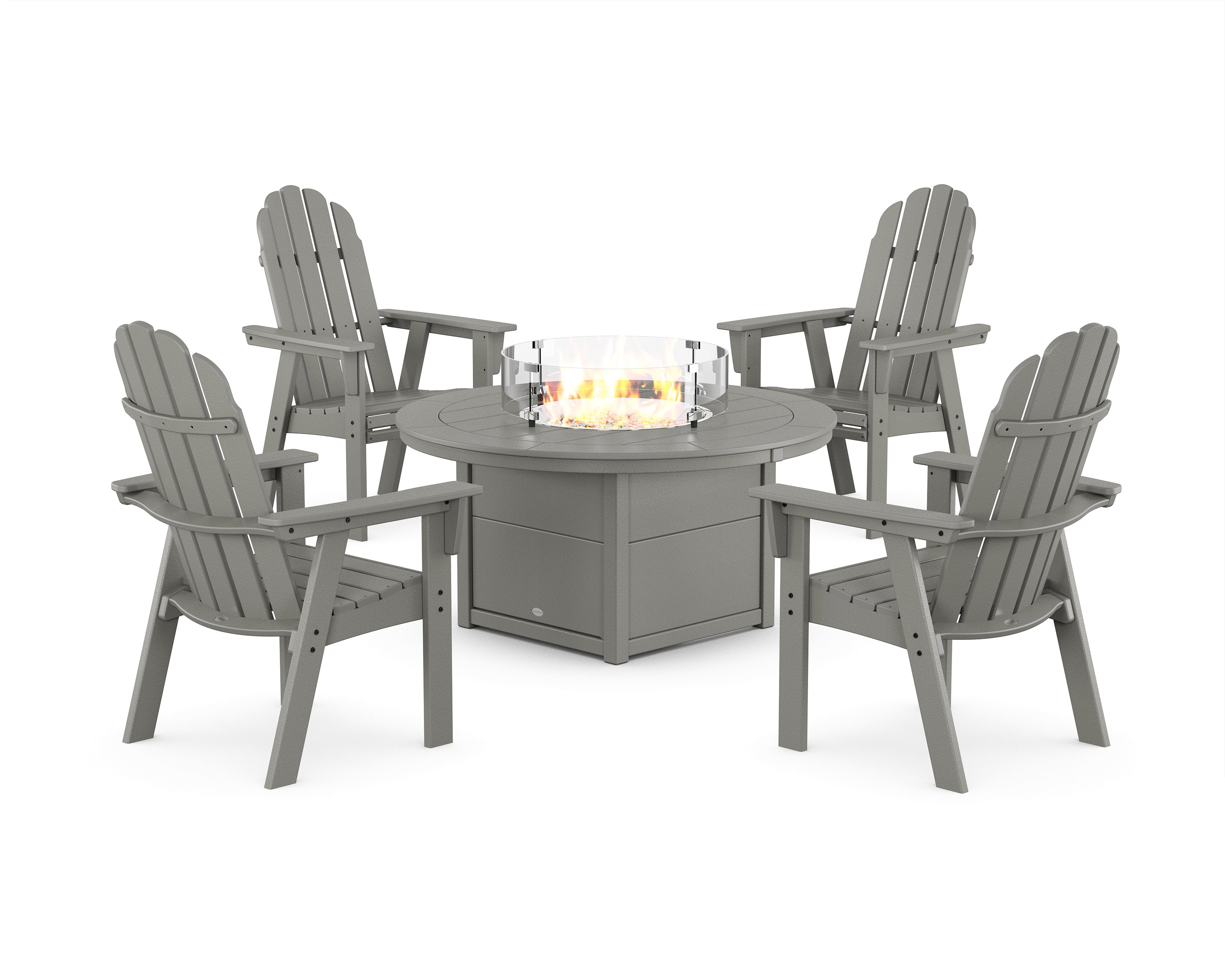 Vineyard 4-Piece Curveback Upright Adirondack Conversation Set with Fire Pit Table