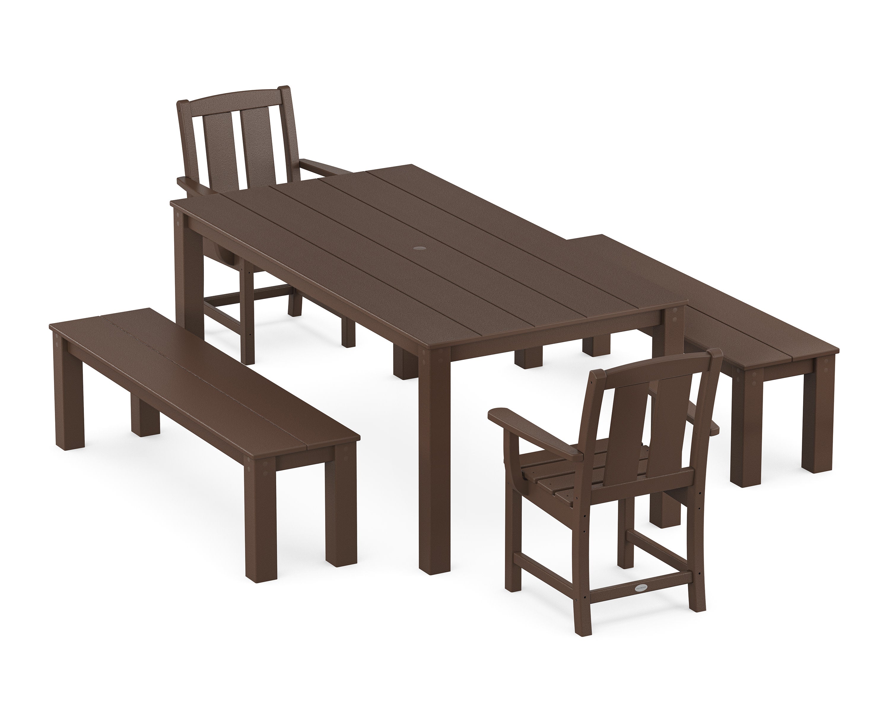 Mission 5-Piece Parsons Dining Set with Benches in Mahogany