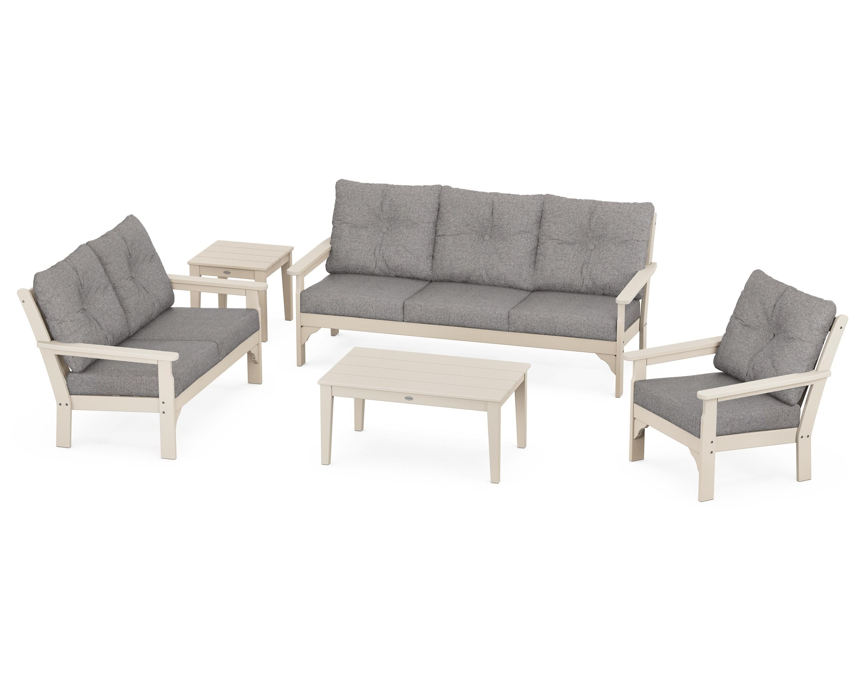 Vineyard 5 Piece Deep Seating Set in Sand / Grey Mist