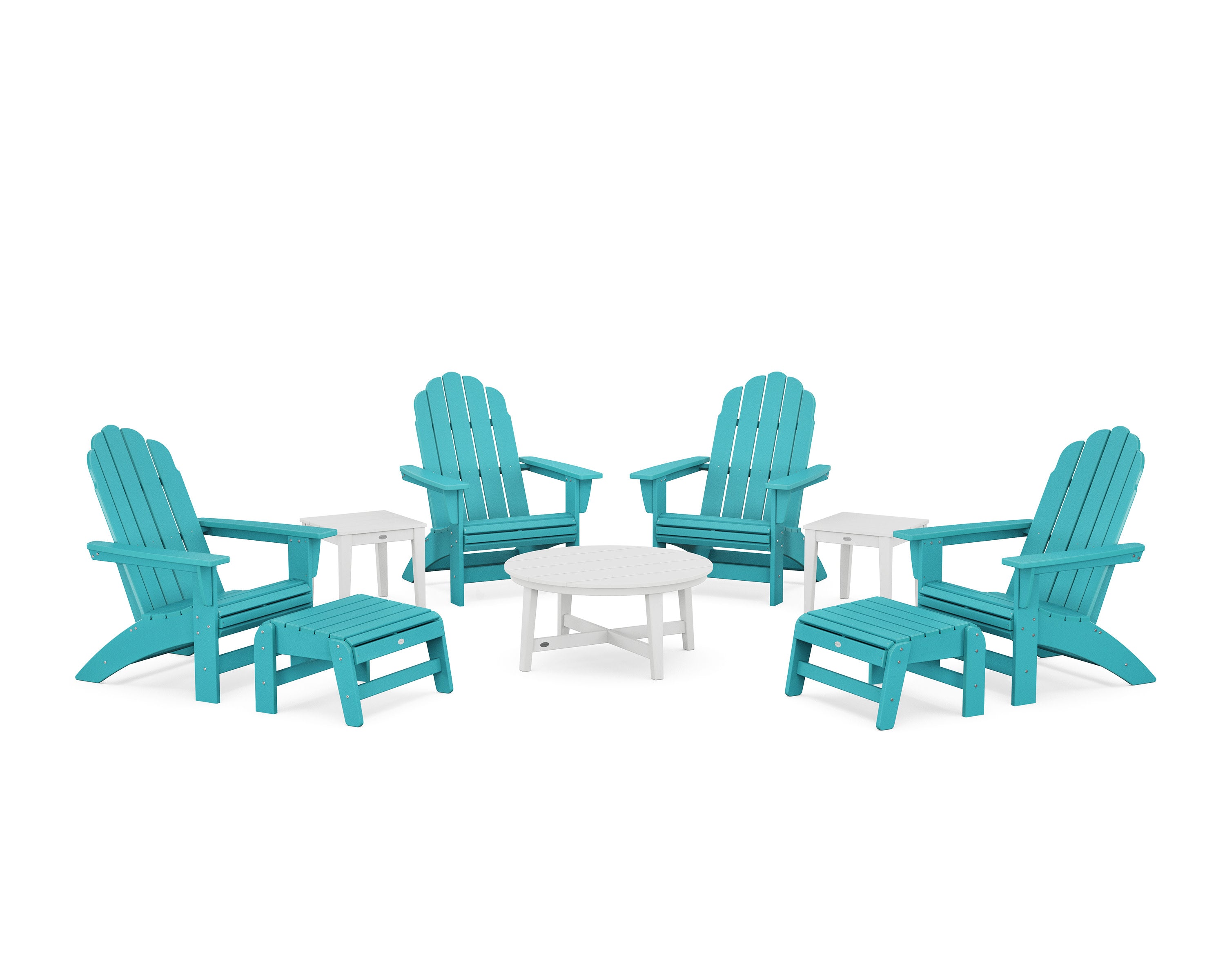 Vineyard Grand Adirondack 9-Piece Conversation Set in Aruba / White