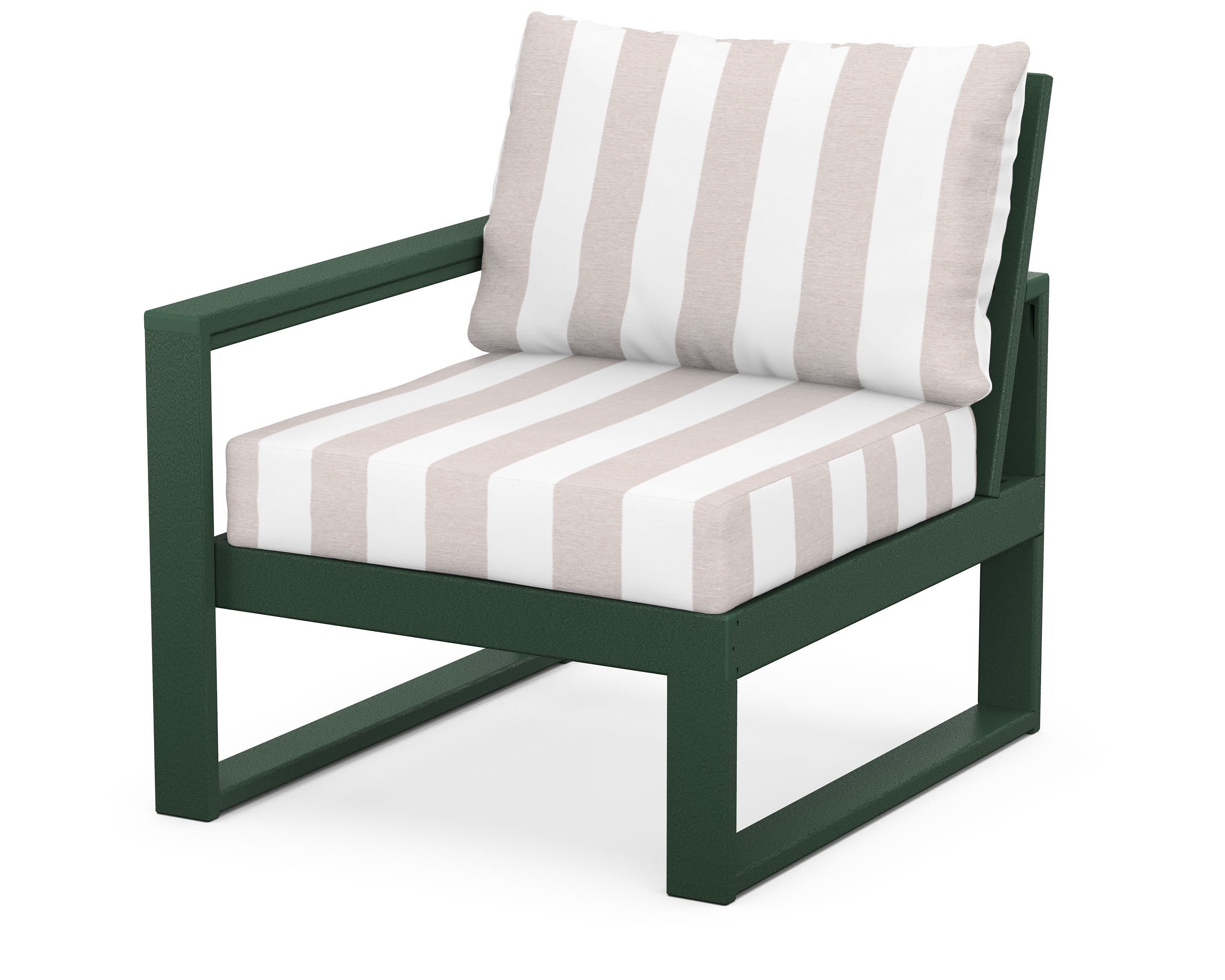 EDGE Modular Left Arm Chair in Green / Cabana Stripe Dune Burlap
