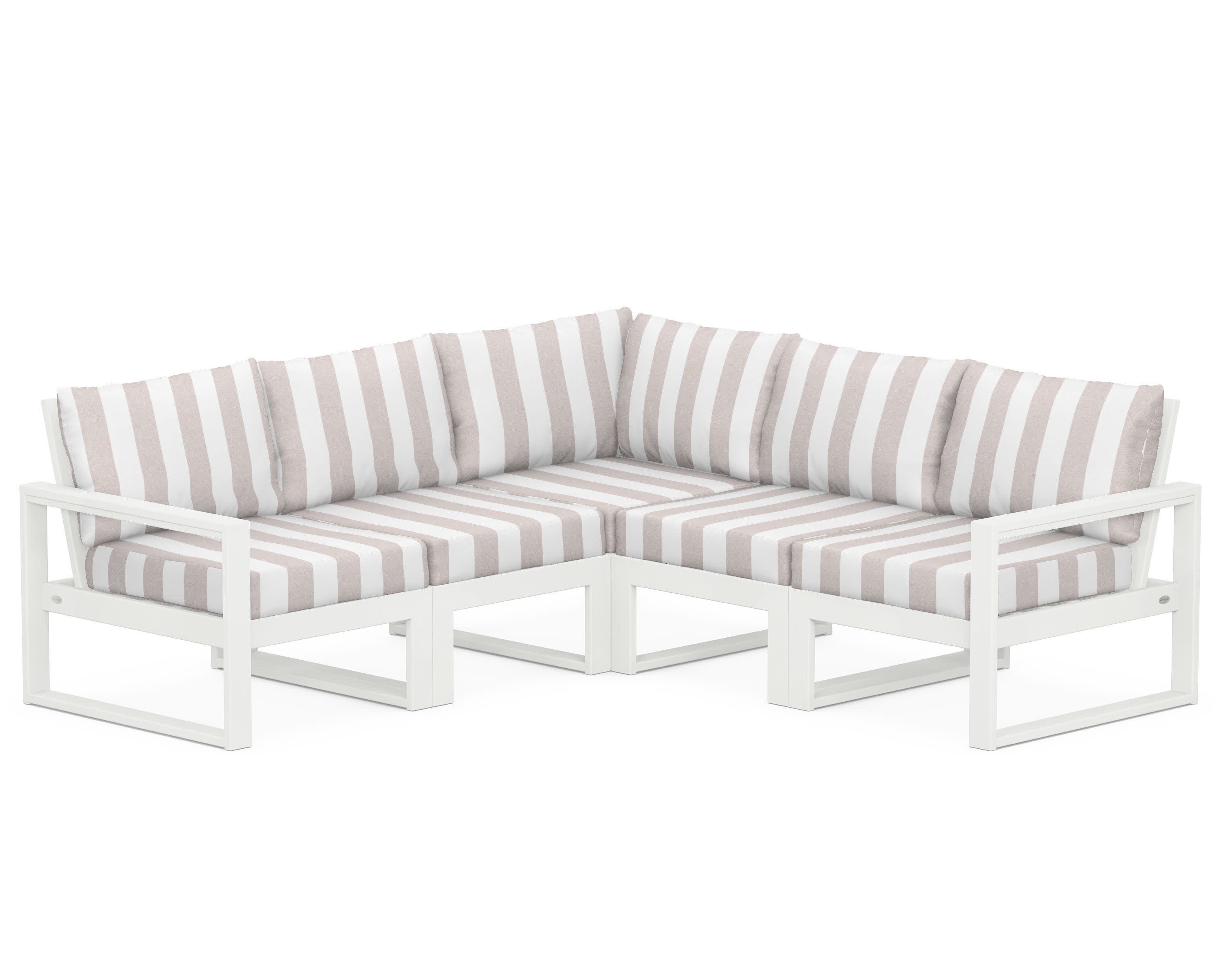 EDGE 5-Piece Modular Deep Seating Set in Vintage White / Cabana Stripe Dune Burlap