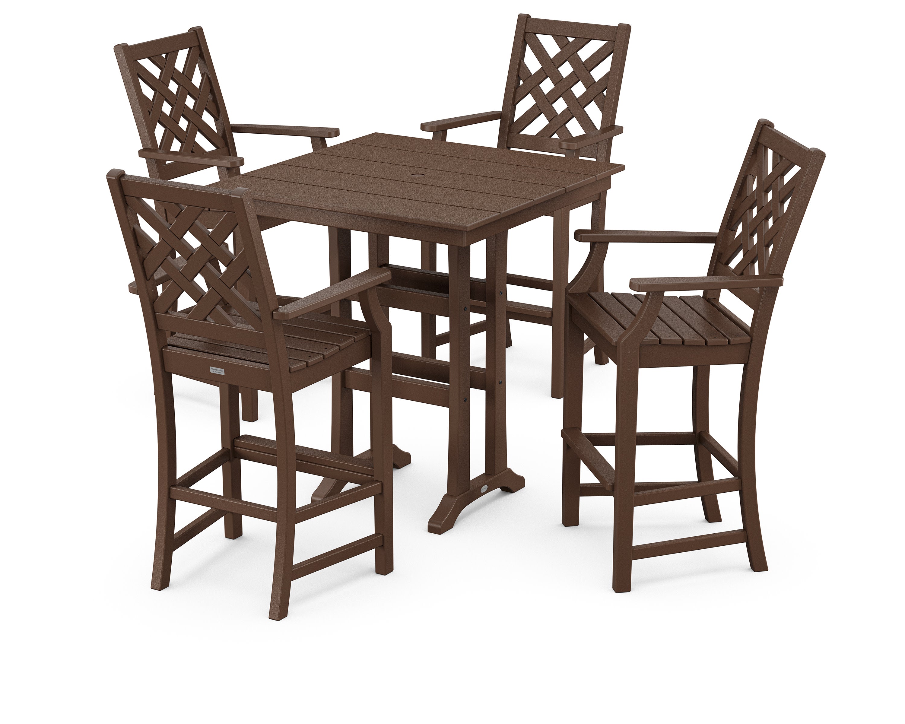 Wovendale 5-Piece Farmhouse Bar Set with Trestle Legs in Mahogany
